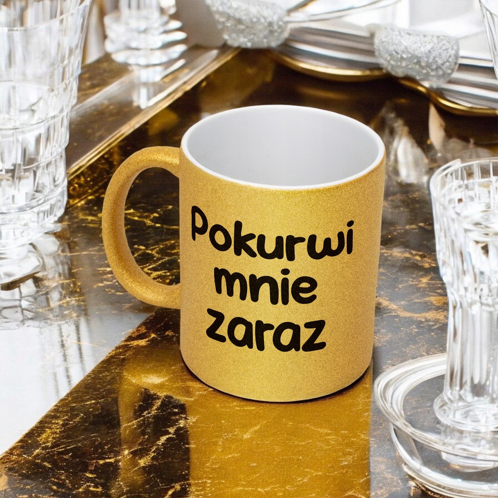 Złoty Kubek Brokatowy Pok**wi Mnie Zaraz Zabawny Prezent