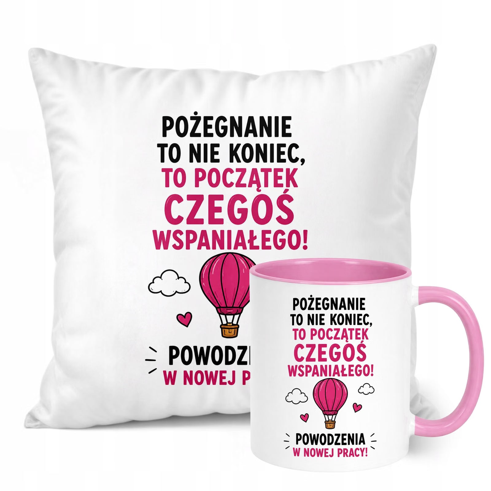 Zestaw Kubek Różowy Poduszka Z Nadrukiem Odejście z Pracy Prezent