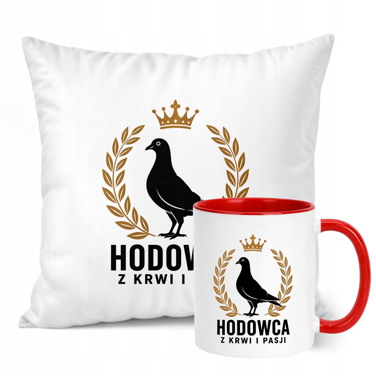 Zestaw Kubek Czerwony Poduszka Z Nadrukiem Dla Gołębiarza Prezent