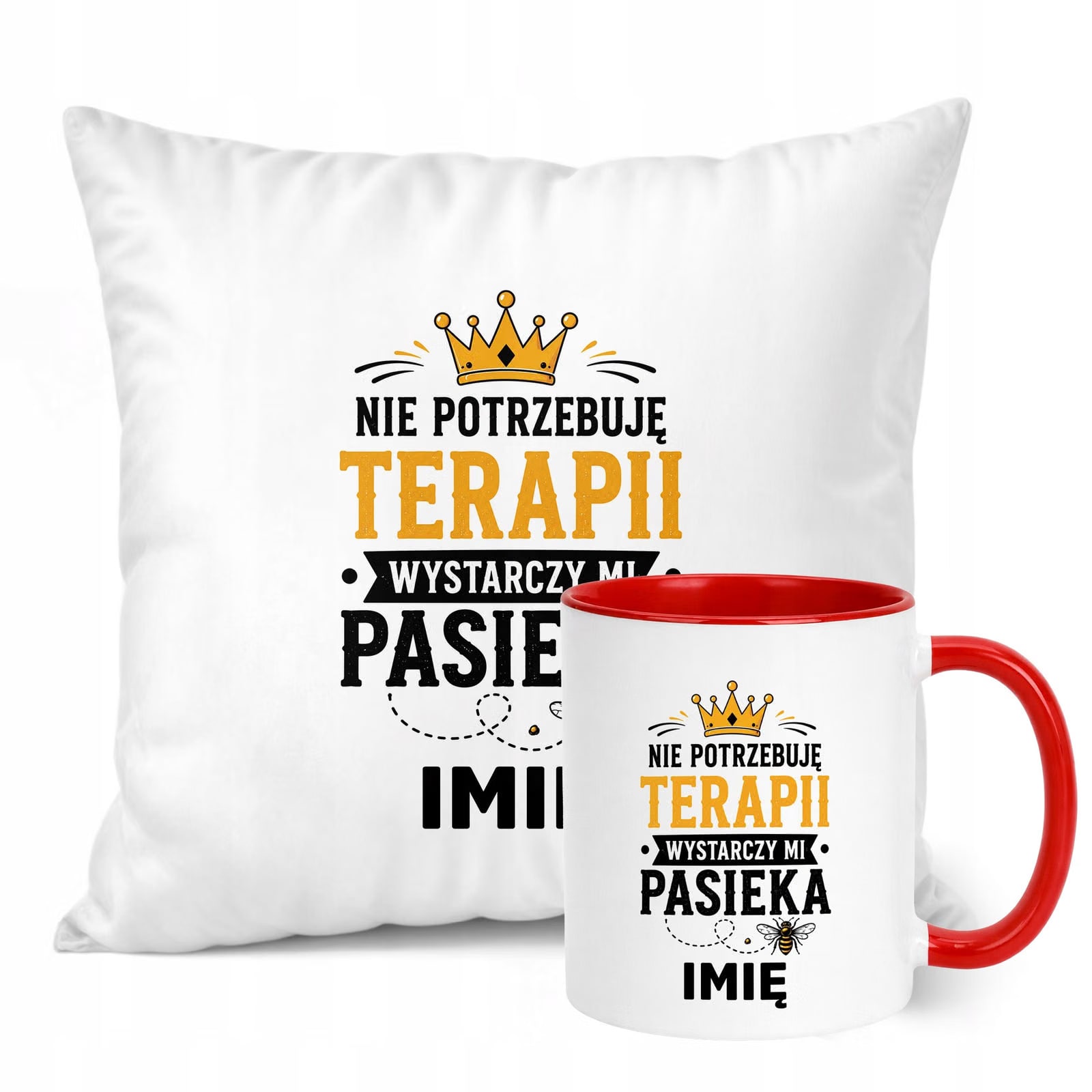 Zestaw Personalizowany Kubek Czerwony Poduszka Z Nadrukiem Dla Pszczelarza