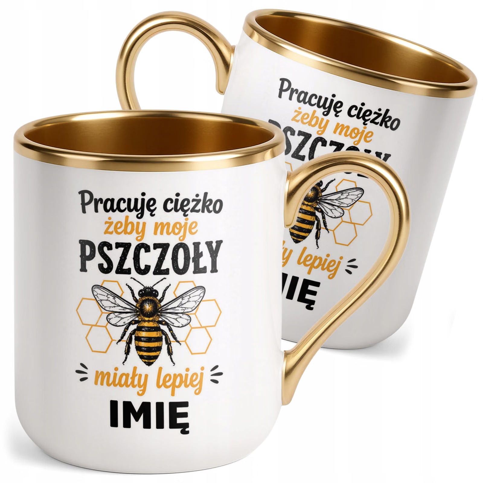 Kubek Personalizowany z nadrukiem Premium Złoty Dla Pszczelarza Prezent