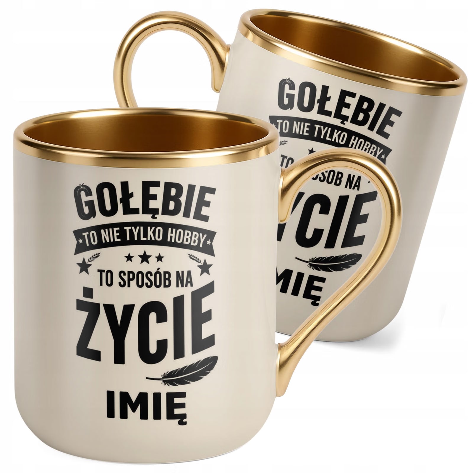 Kubek Personalizowany z nadrukiem Premium Złoty Ecru Dla Gołębiarza Prezent