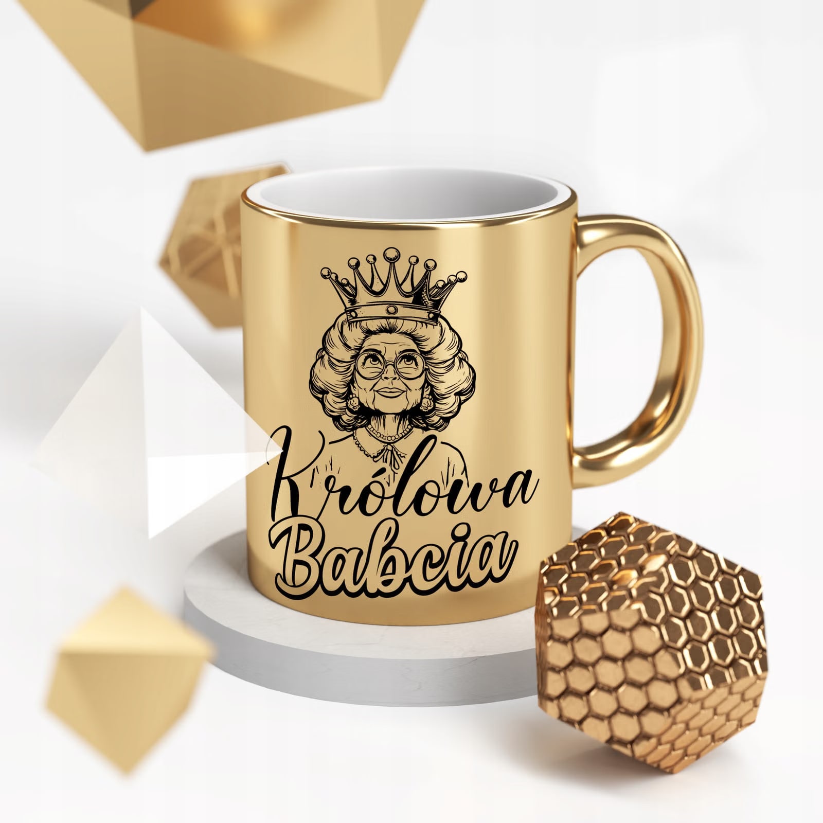 Kubek ceramiczny Złoty 330 ml Dzień Babci Prezent Upominek Królowa Babcia
