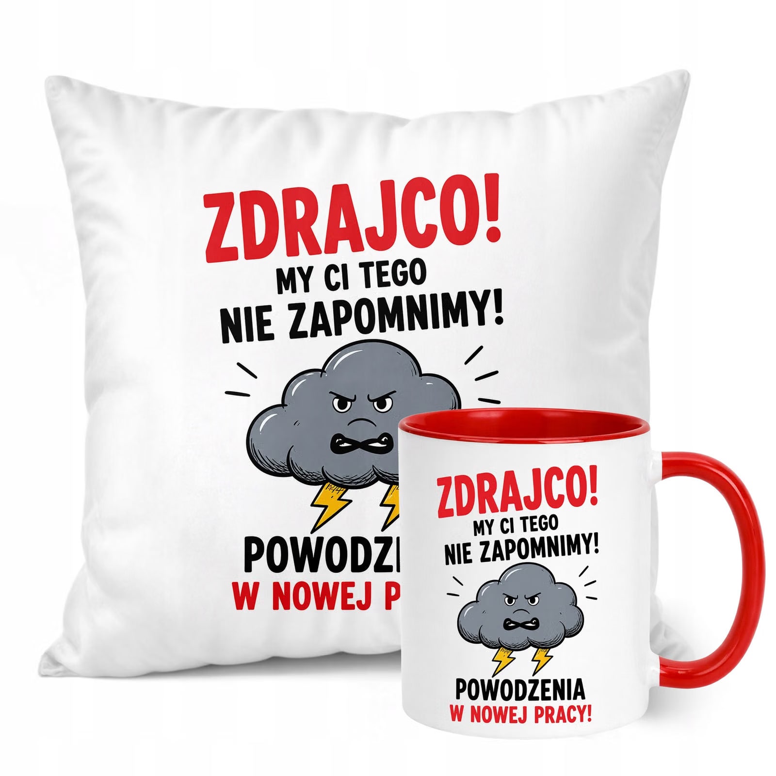 Zestaw Kubek Czerwony Poduszka Z Nadrukiem Odejście z Pracy Prezent