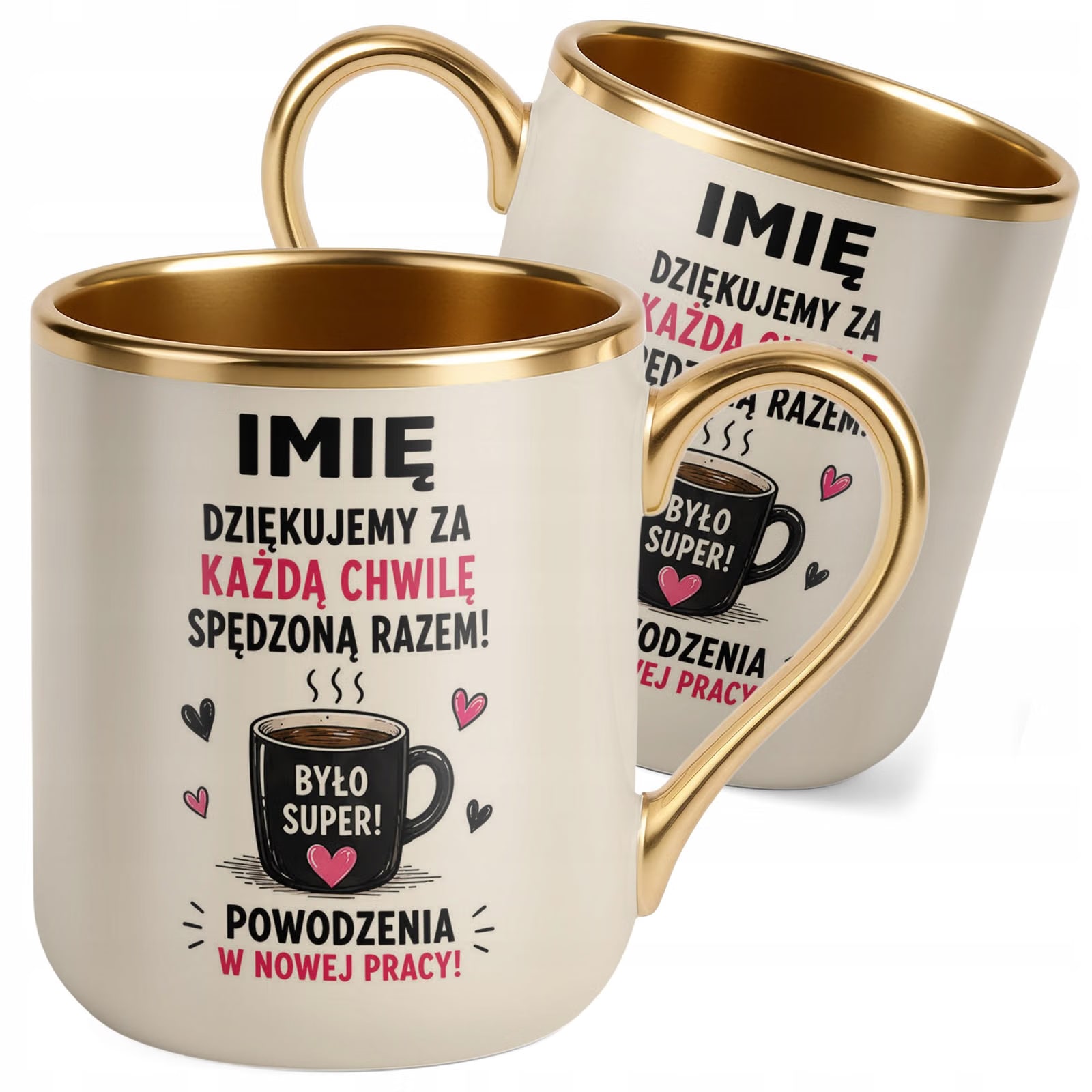 Kubek Personalizowany z nadrukiem Premium Złoty Ecru Odejście z Pracy