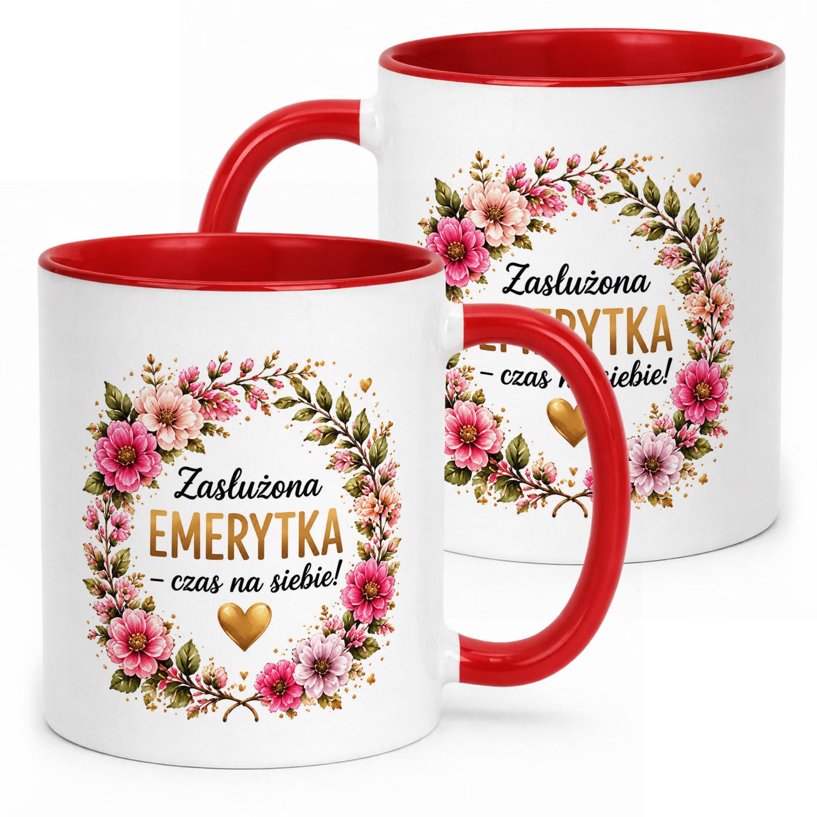 Kubek Czerwony z nadrukiem Emerytura Dla Emerytki Upominek Prezent