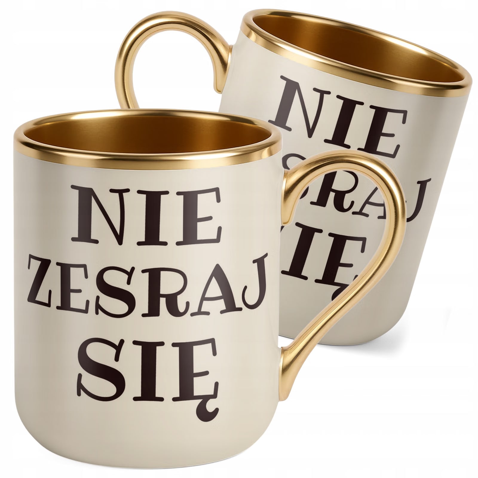 Kubek Premium Złoty Ecru Nie Zesraj Się Śmieszny Zabawny Prezent