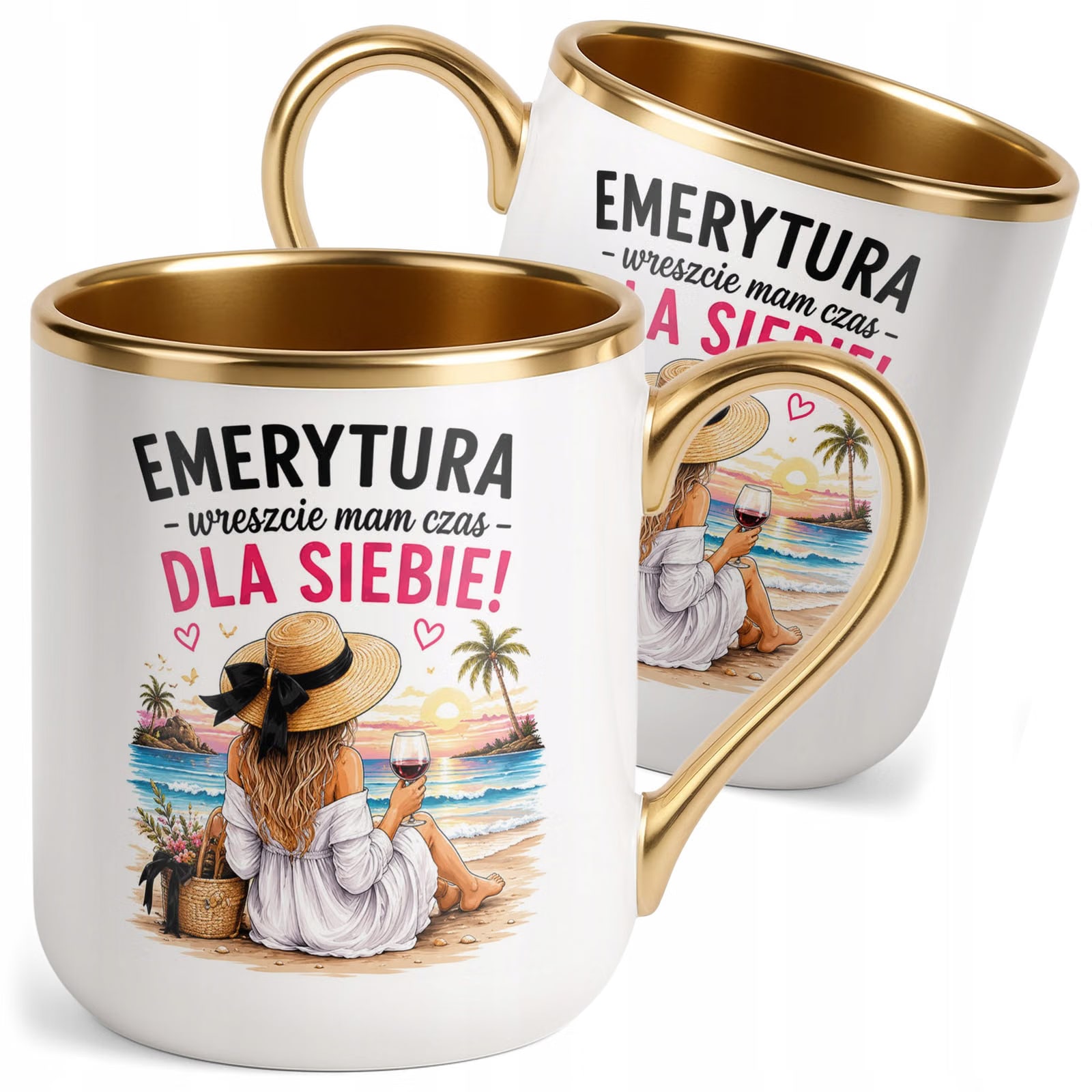 Kubek z nadrukiem Premium Złoty Emerytura Dla Emerytki Upominek Prezent