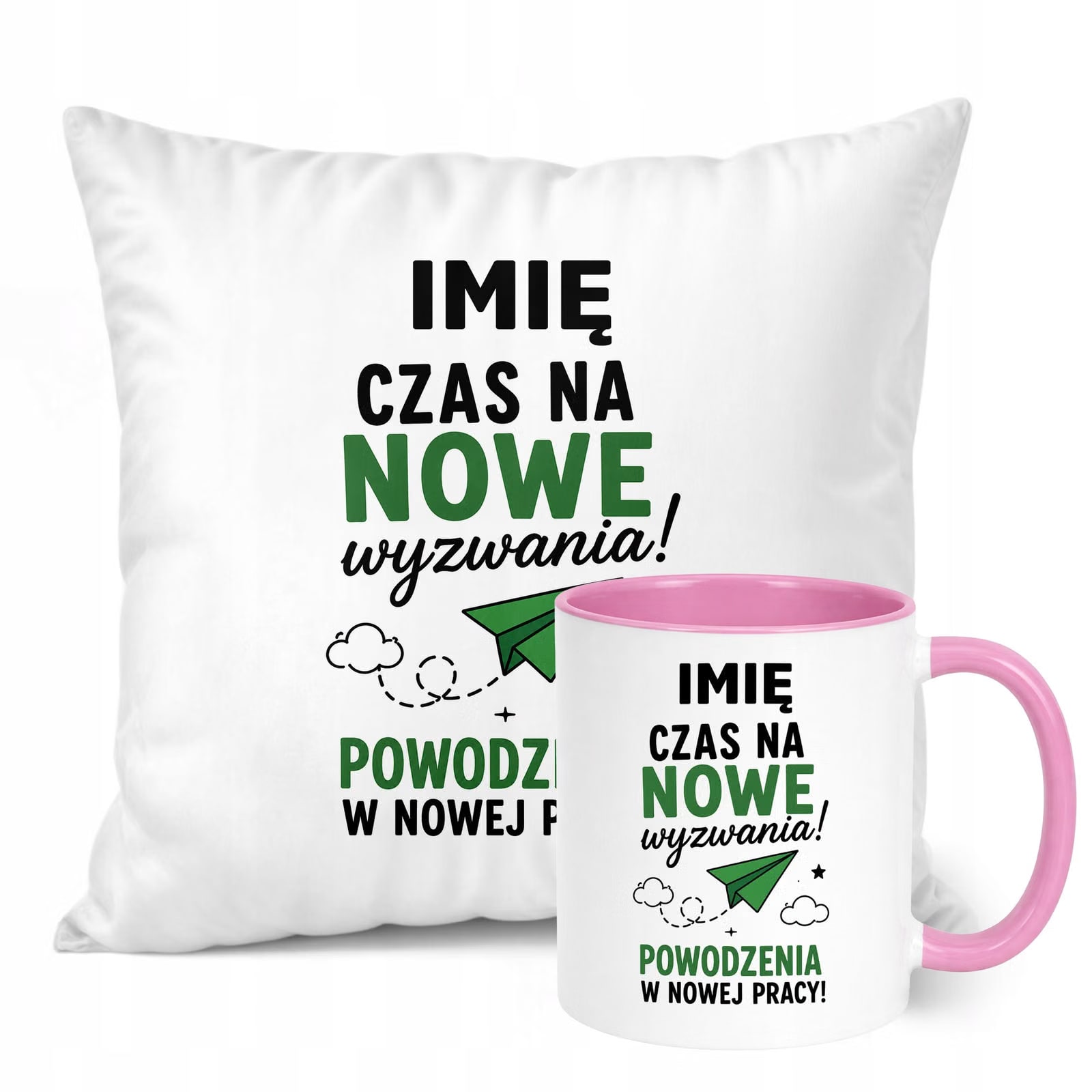 Zestaw Personalizowany Kubek Różowy Poduszka Odejście z Pracy Prezent