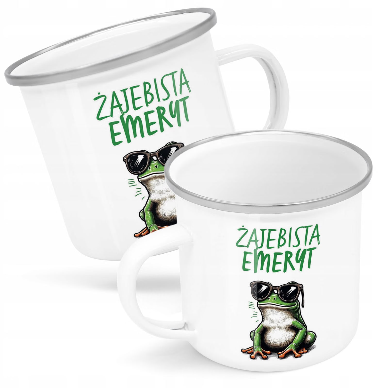 Kubek Emaliowany Z okazji Emerytury Dla Emeryta z Nadrukiem Biały Metalowy