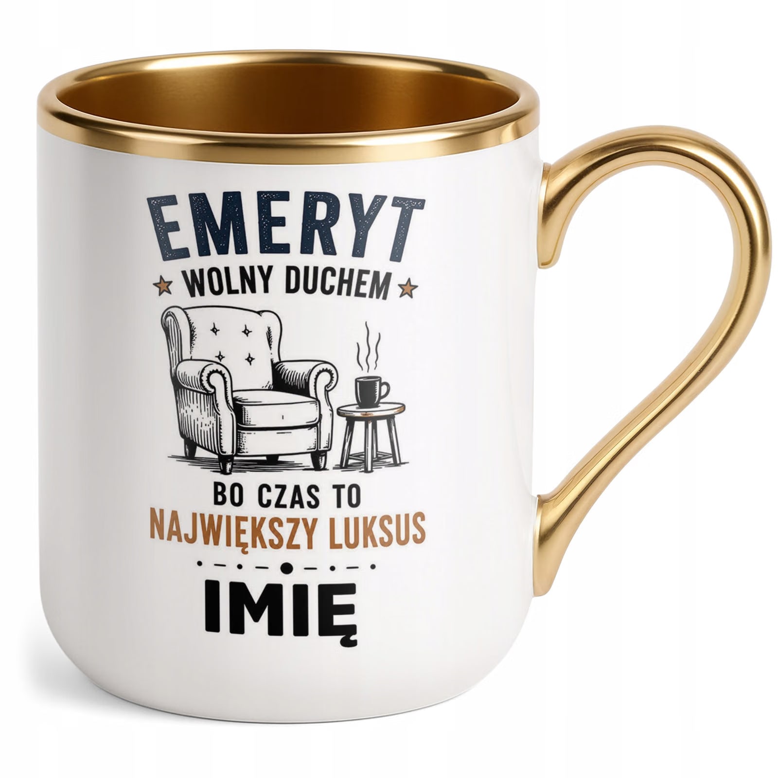 Kubek Personalizowany z nadrukiem Premium Złoty Emerytura Prezent