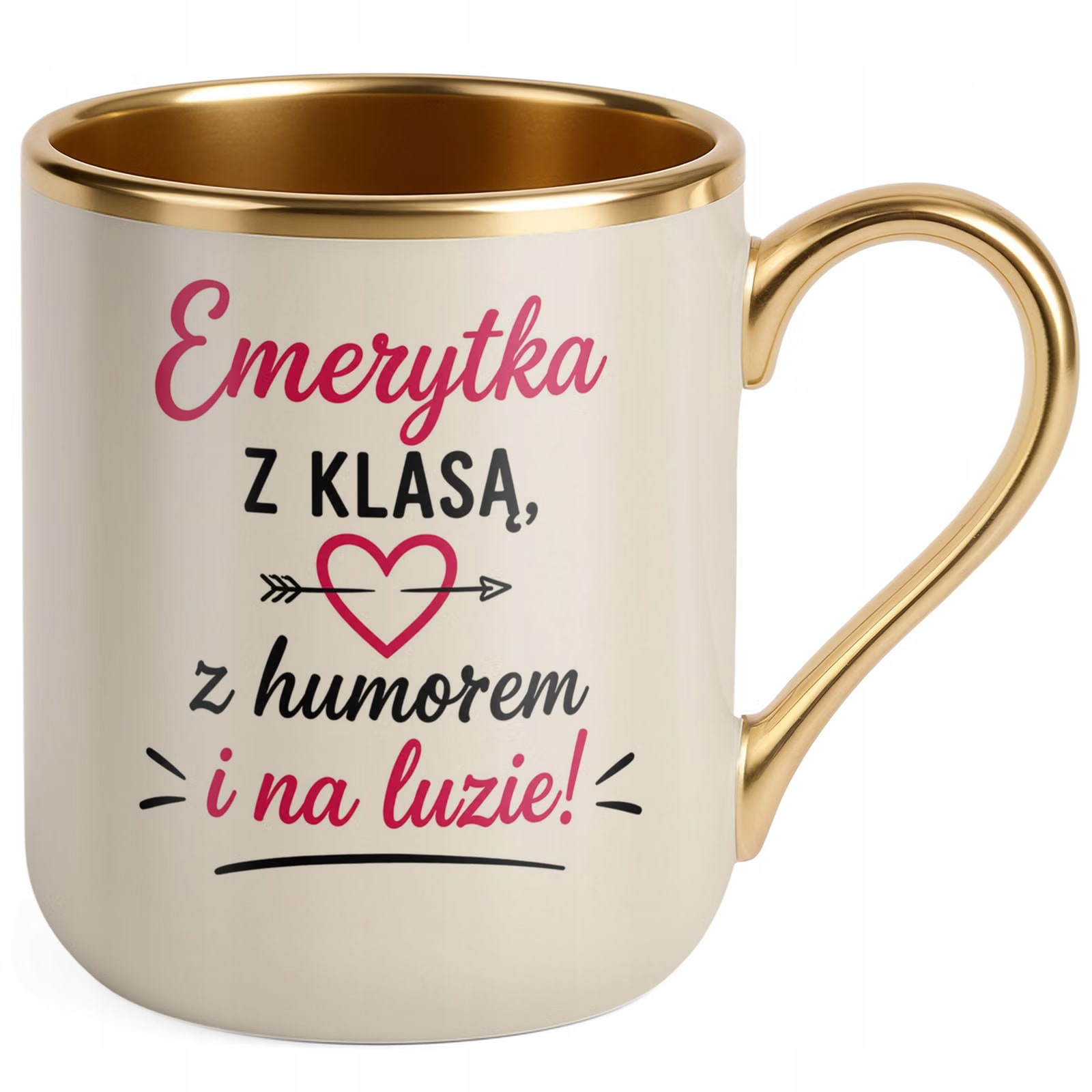 Kubek z nadrukiem Premium Złoty Ecru Emerytura Dla Emerytki Prezent