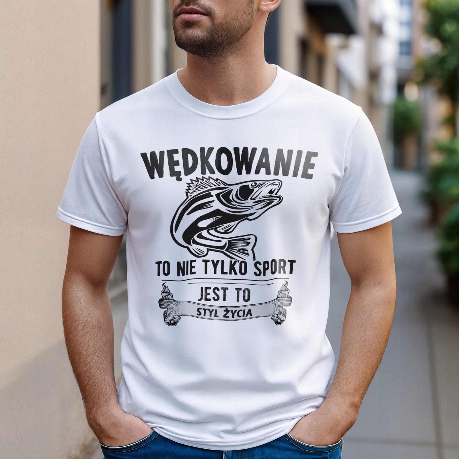 Koszulka biała męska Dla Wędkarza Wędkowanie Ryby Prezent r. 3XL