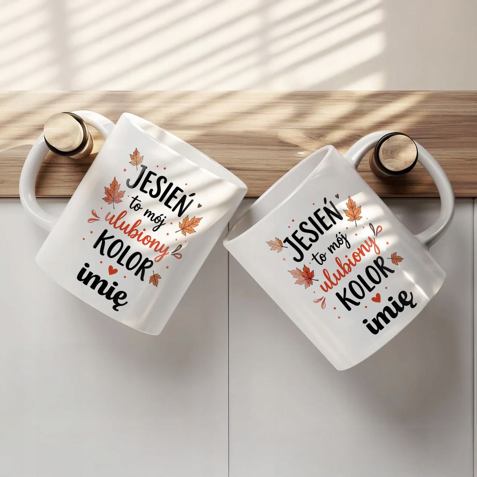 Zestaw Personalizowany Kubek Biały Poduszka Jesień Jesienny Z Nadrukiem