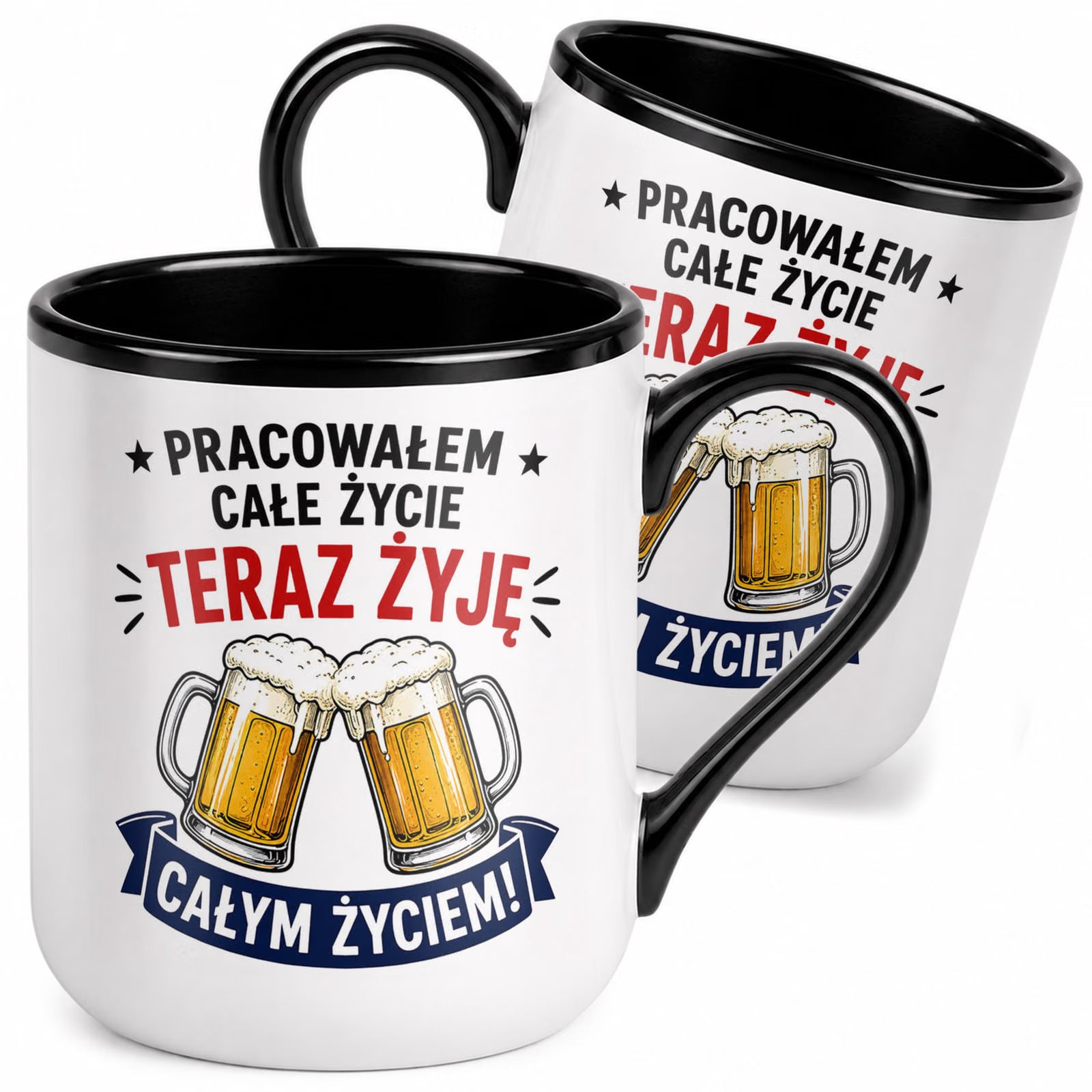 Kubek z nadrukiem Premium Czarny Emerytura Dla Emeryta Upominek Prezent