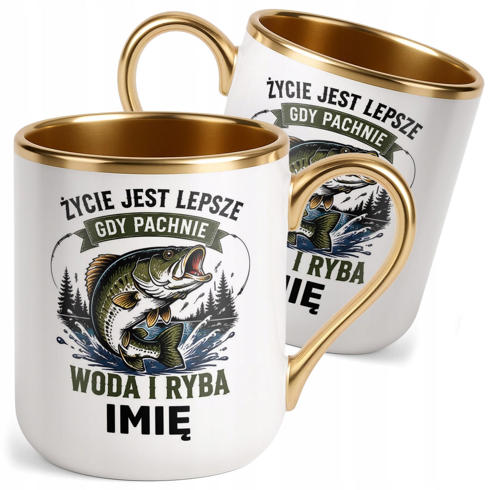 Kubek Personalizowany z nadrukiem Premium Złoty Dla Wędkarza Prezent