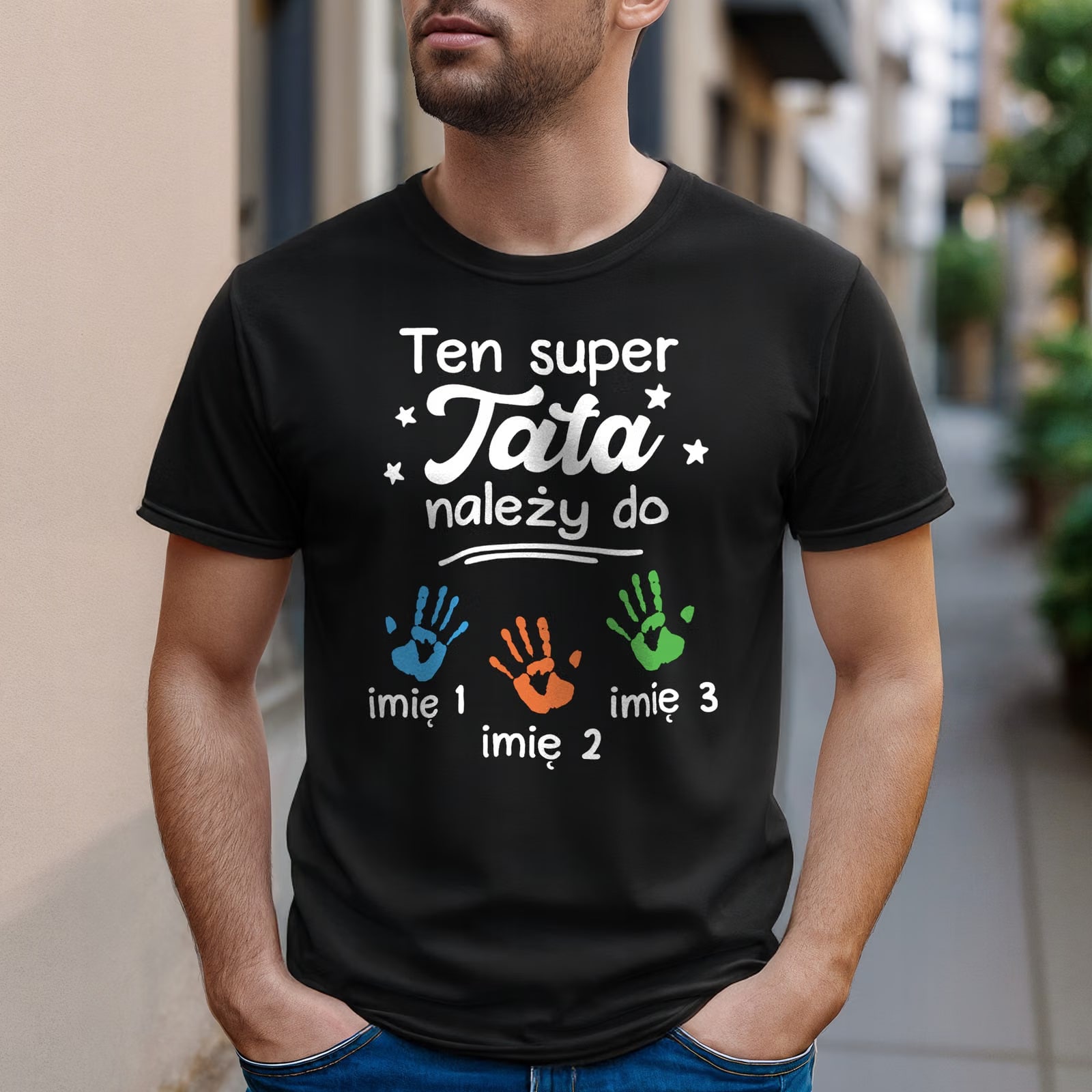 Koszulka czarna męska Personalizowana Dzień Ojca Prezent