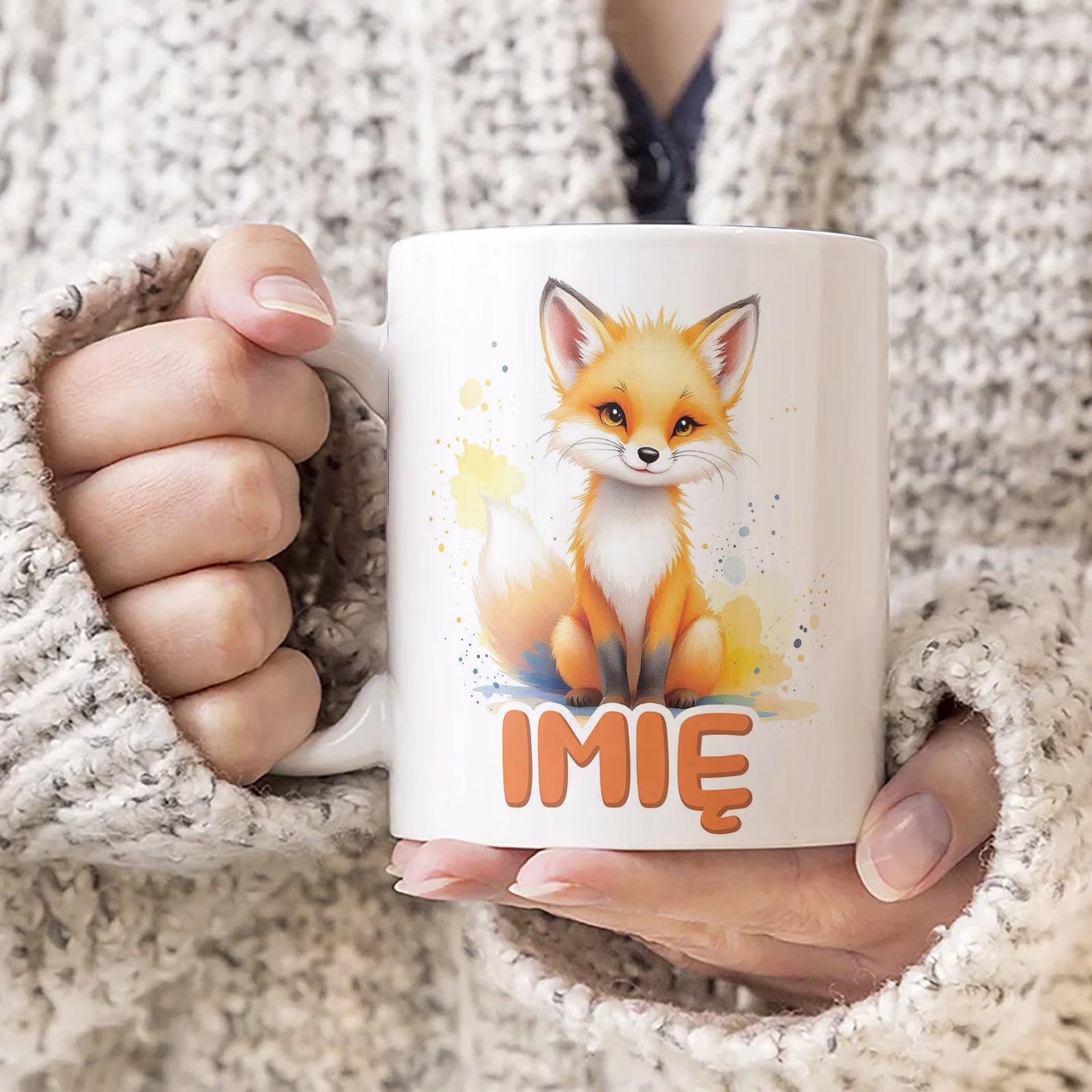 Kubek ceramiczny personalizowany Lis Zwierzak Słodki Dla Dzieci