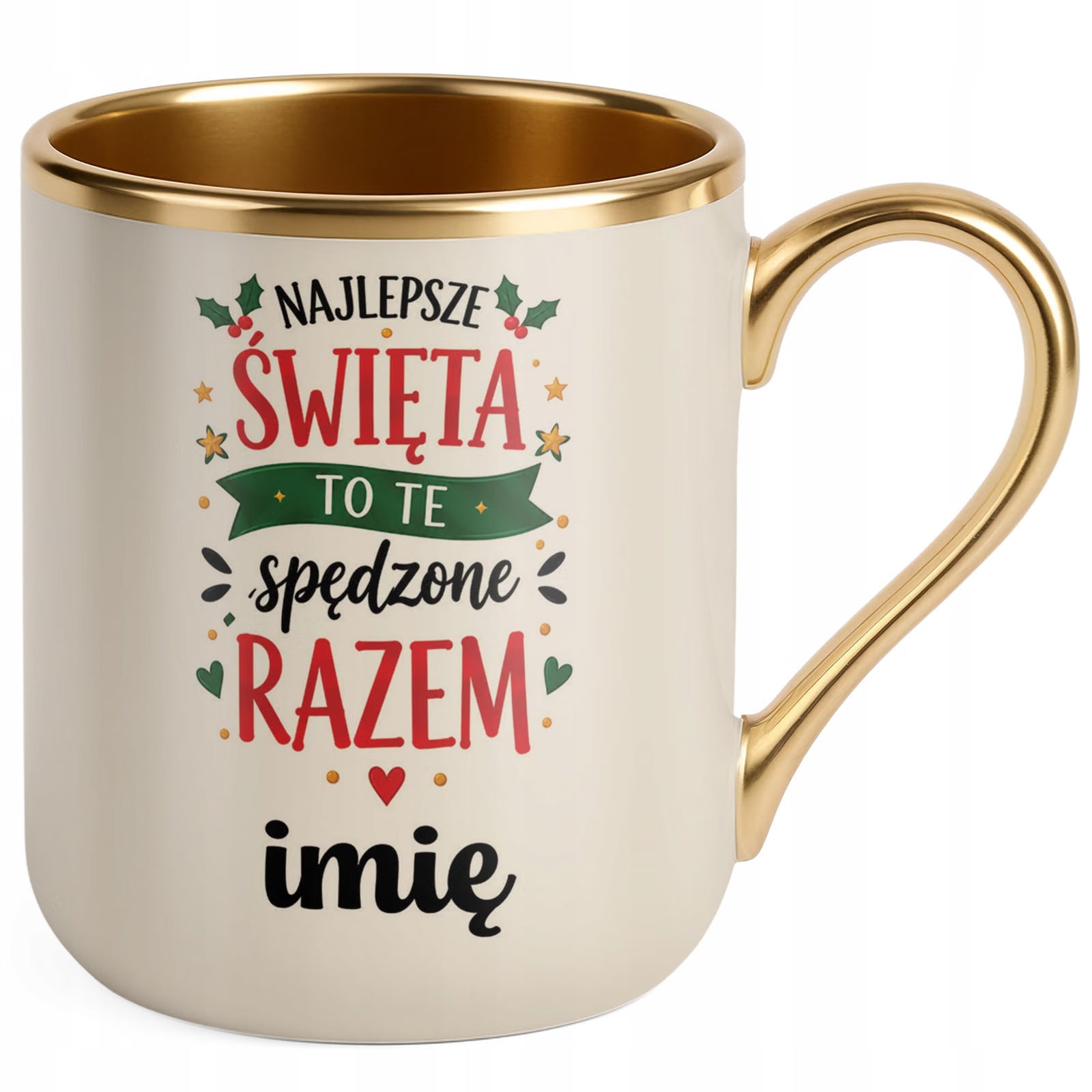 Kubek Personalizowany Premium Złoty Ecru Boże Narodzenie Święta Prezent