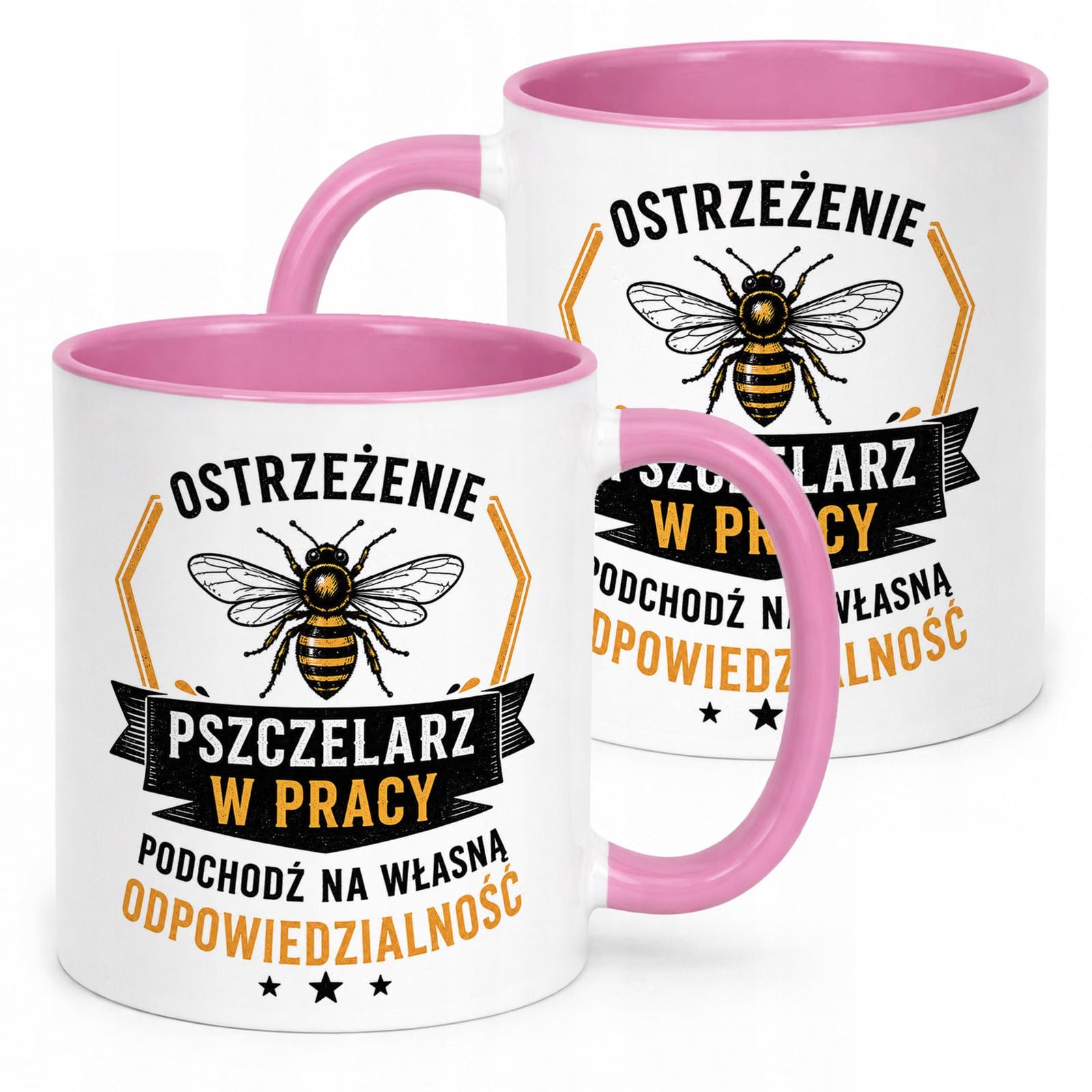 Różowy Kubek z nadrukiem Dla Pszczelarza Szef Pasieki Upominek Prezent