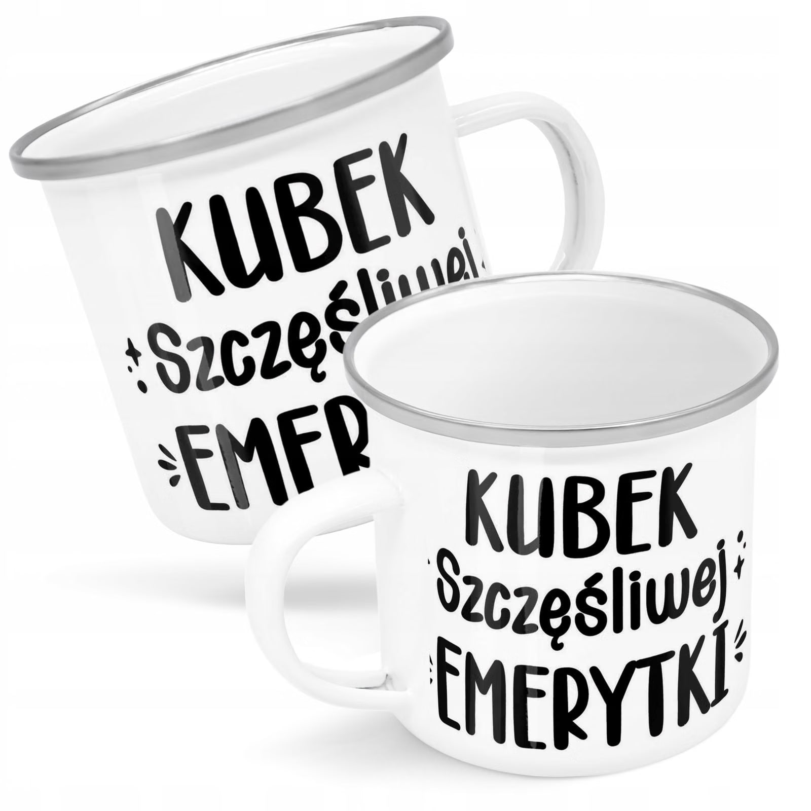 Kubek Emaliowany z okazji Emerytury Dla Emerytki z Nadrukiem Biały Metalowy