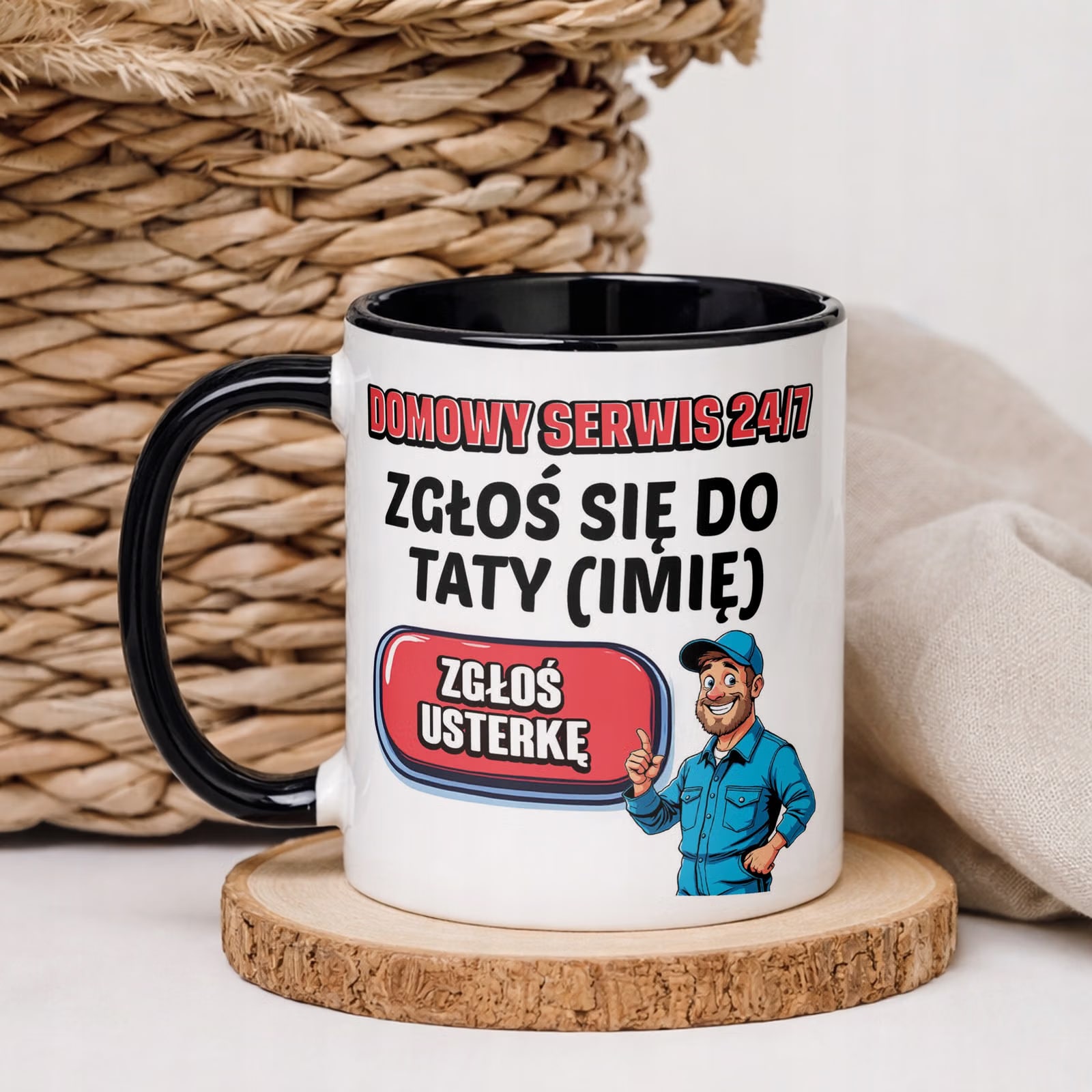 Kubek Czarny Personalizowany Dzień Ojca Zgłoś Się Do Taty Prezent