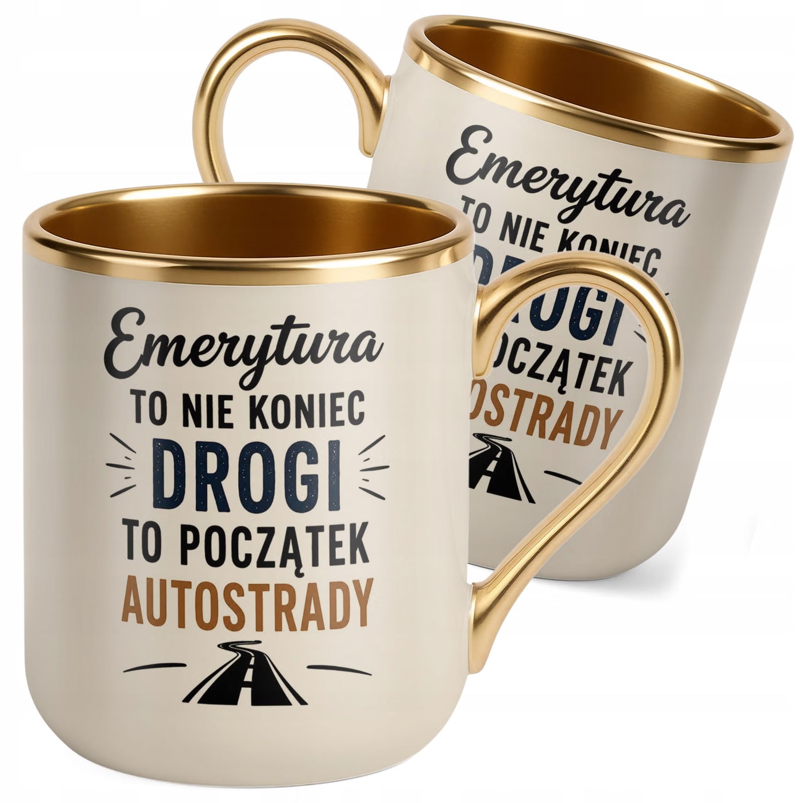Kubek z nadrukiem Premium Złoty Ecru Emerytura Dla Emeryta Upominek Prezent