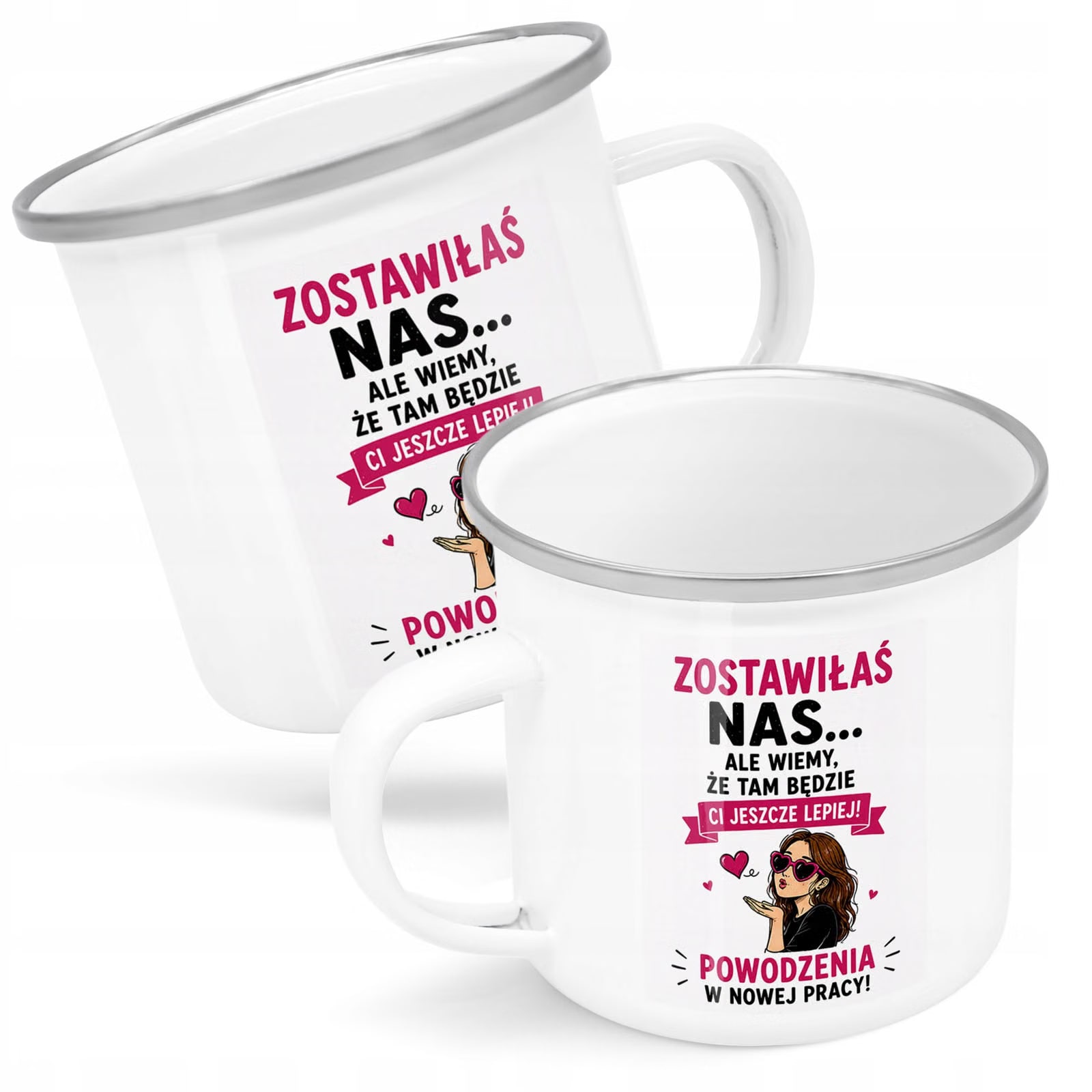 Kubek Emaliowany Odejście z Pracy z Nadrukiem Biały Metalowy Prezent
