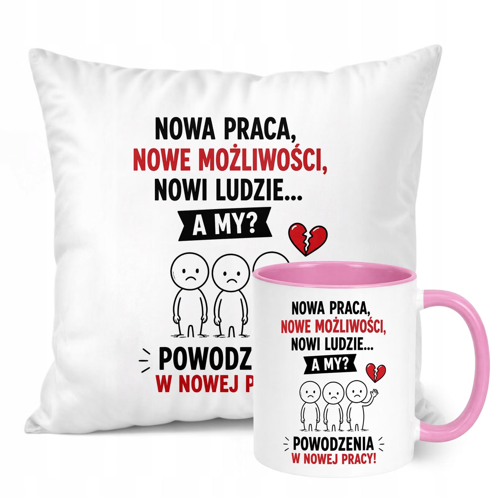 Zestaw Kubek Różowy Poduszka Z Nadrukiem Odejście z Pracy Prezent