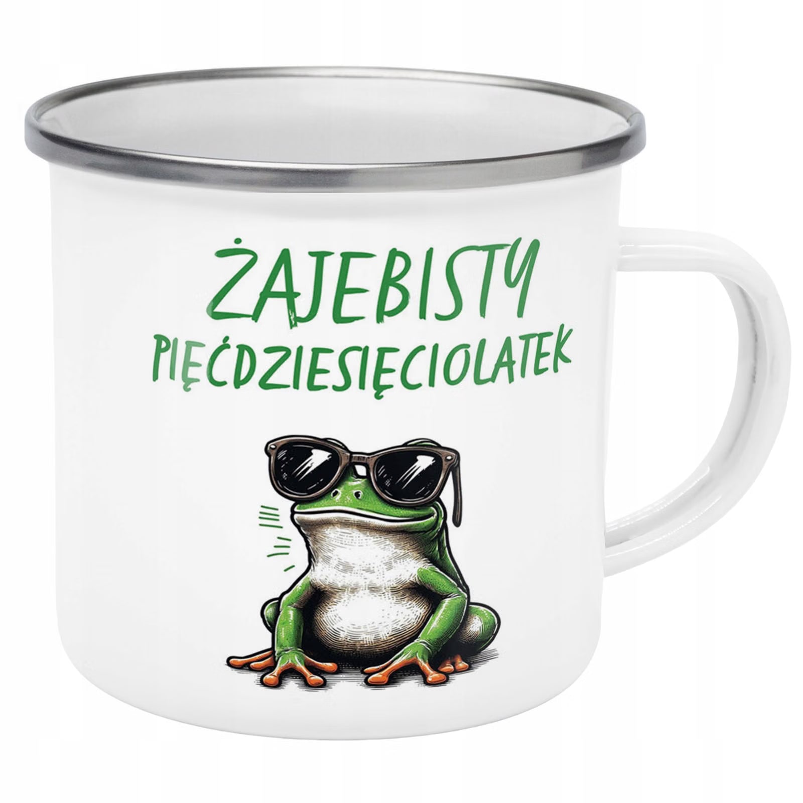 Kubek Emaliowany Żajebisty 50 Dla Mężczyzny z Nadrukiem Biały Metalowy