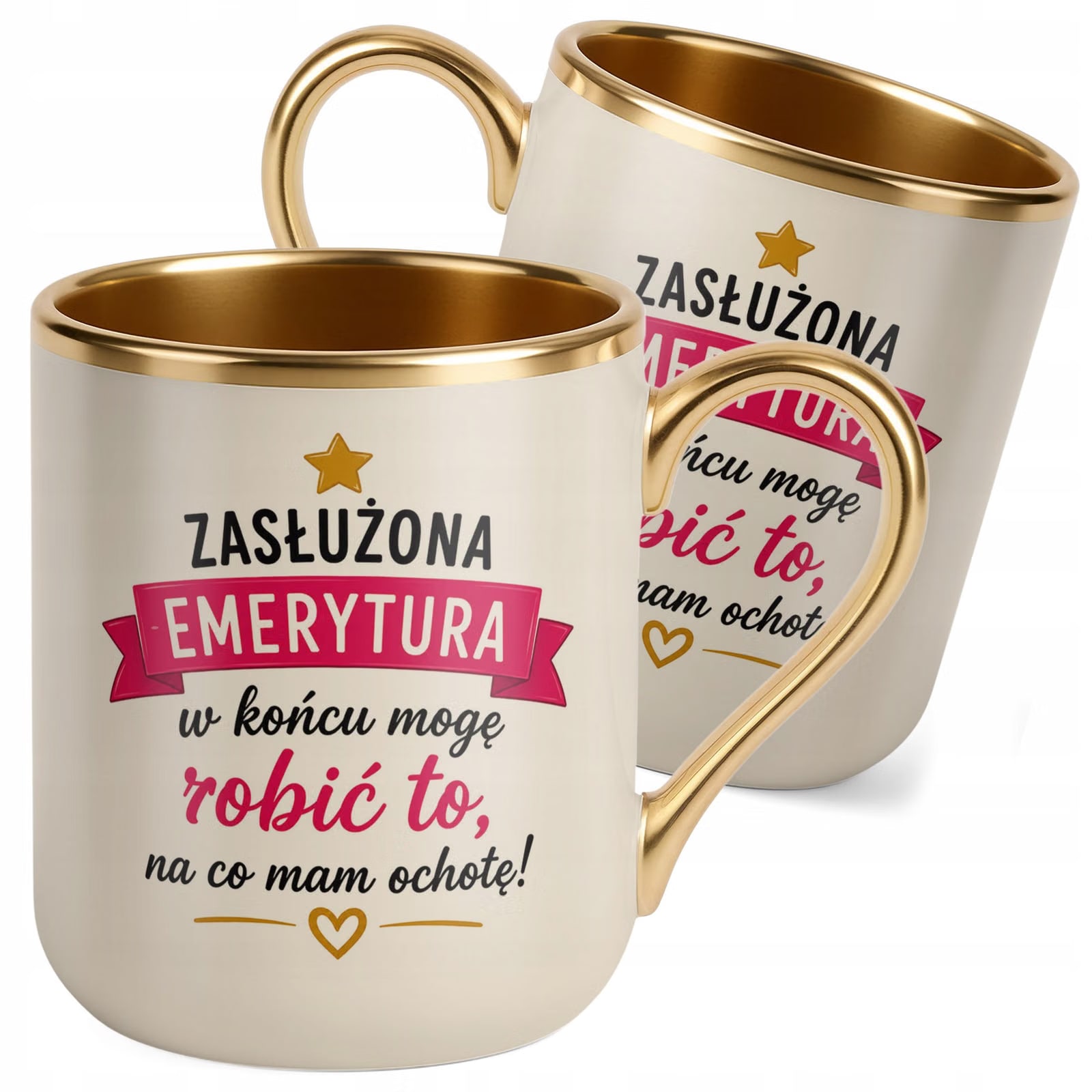 Kubek z nadrukiem Premium Złoty Ecru Emerytura Dla Emerytki Prezent