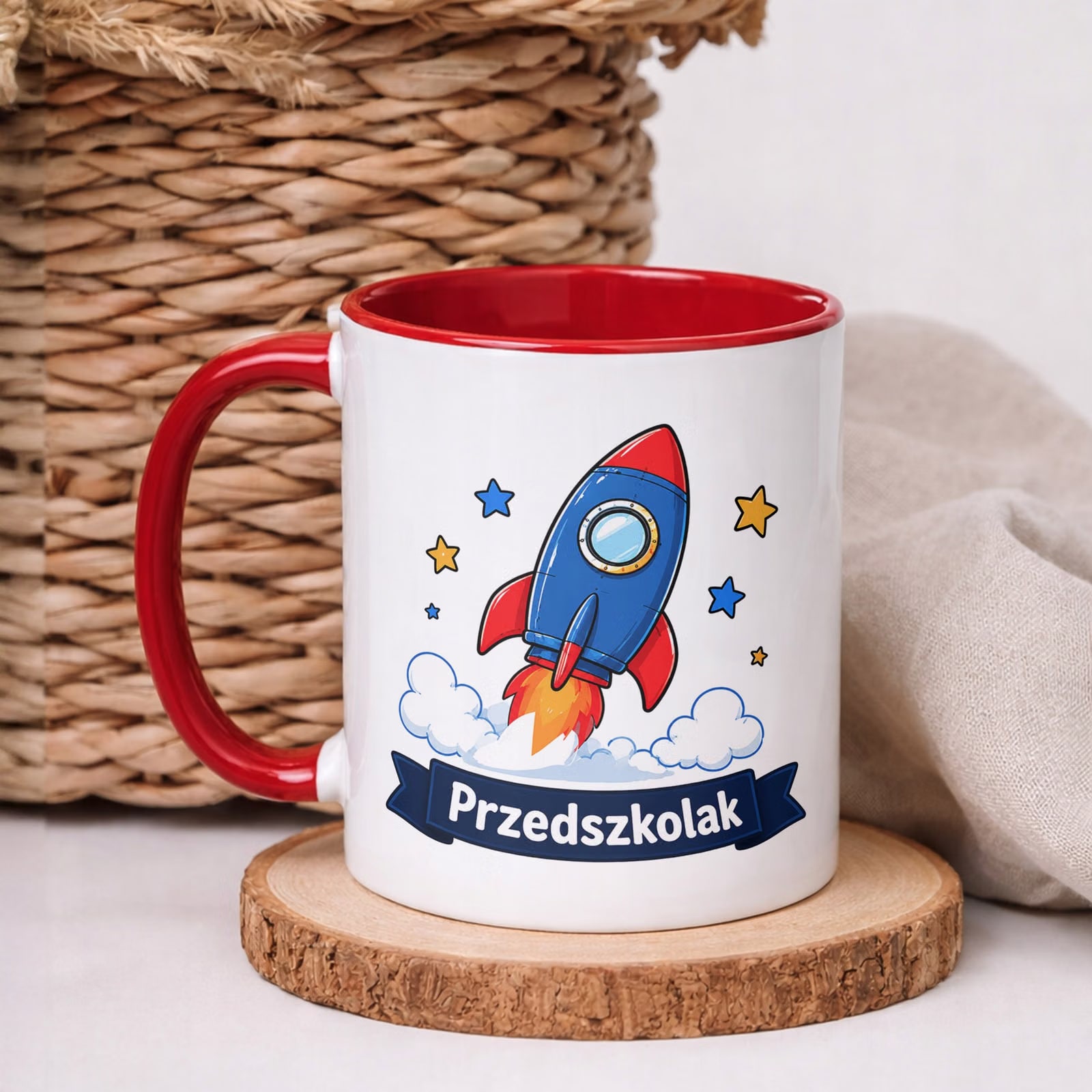 Kubek Czerwony z nadrukiem Przedszkolak Szkoła Dla Dzieci Prezent