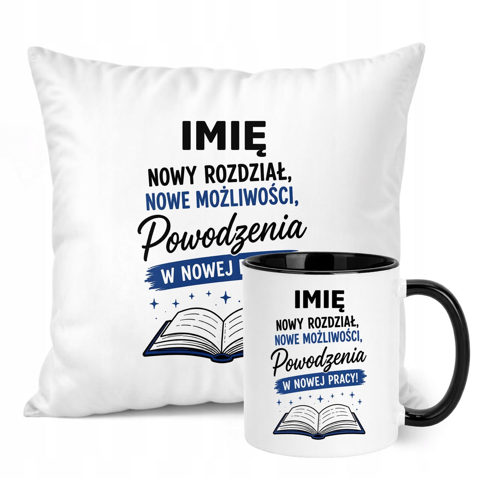 Zestaw Personalizowany Kubek Czarny Poduszka Odejście z Pracy Prezent