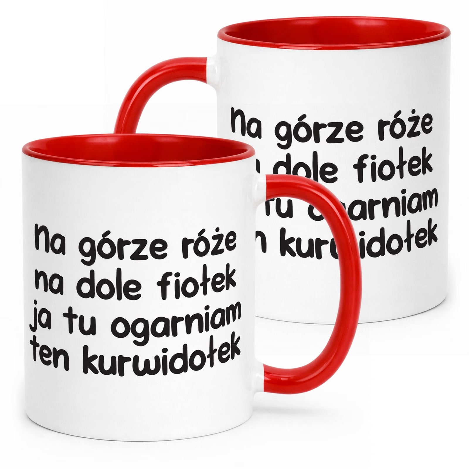 Kubek Czerwony Na Górze Róże Na Dole Fiołek Śmieszny Zabawny Prezent