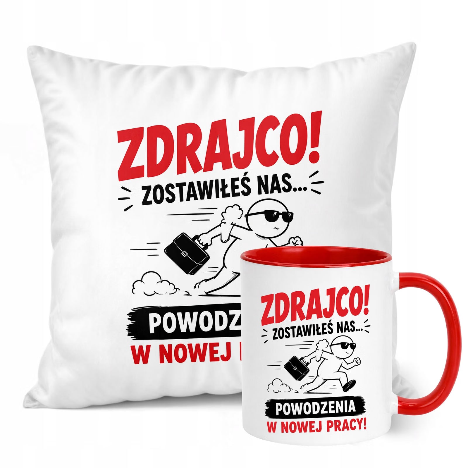 Zestaw Kubek Czerwony Poduszka Z Nadrukiem Odejście z Pracy Prezent