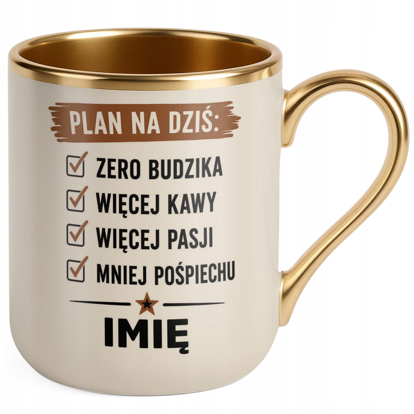 Kubek Personalizowany z nadrukiem Premium Złoty Ecru Emerytura Prezent