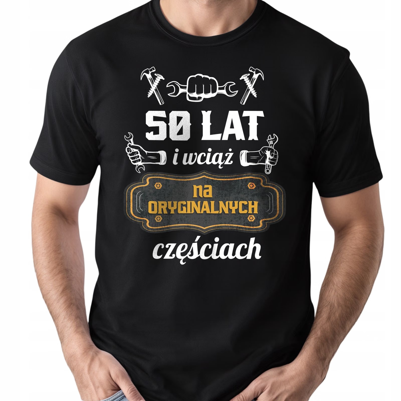 Koszulka czarna męska 50 Urodziny Wciąż Na Oryginalnych Częściach