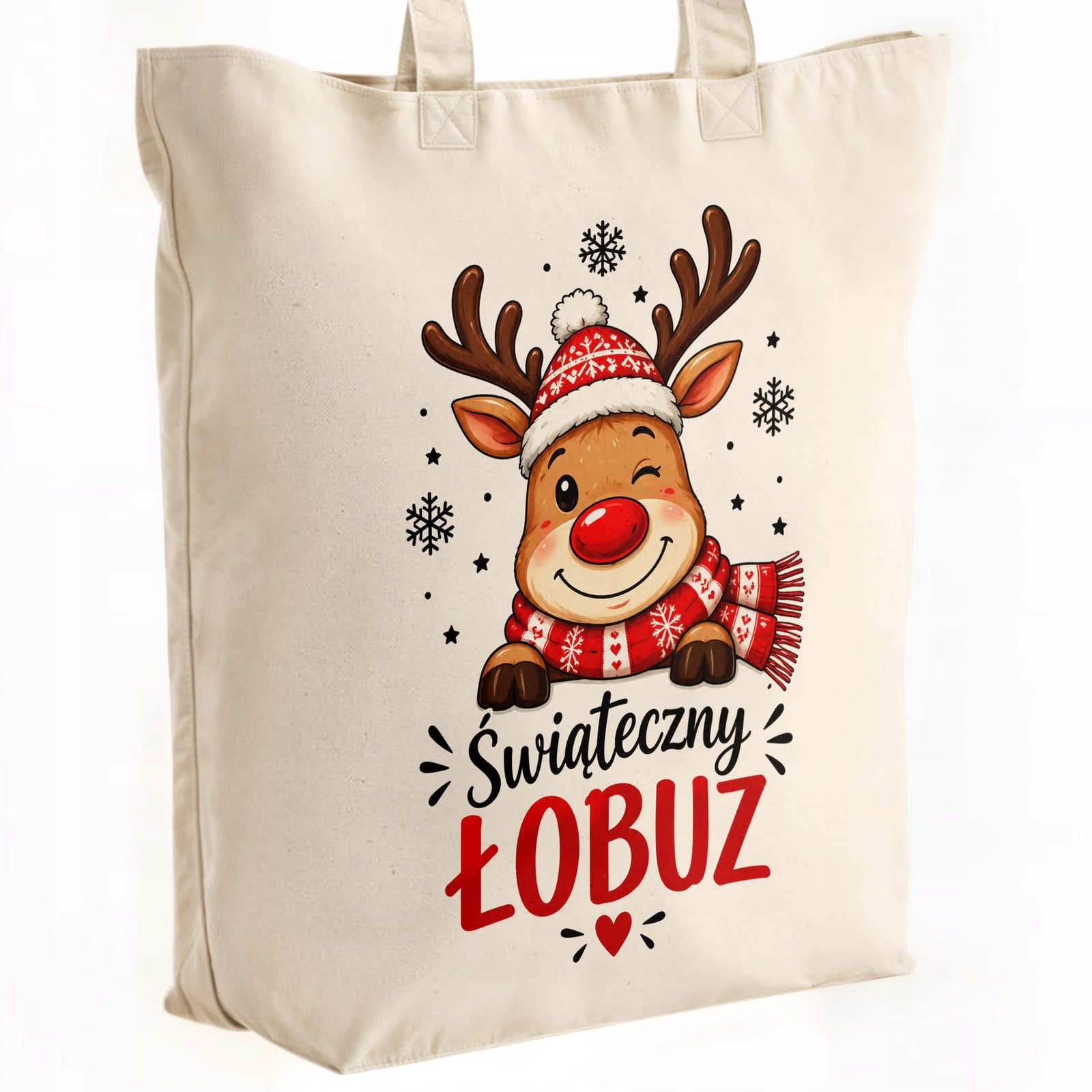 Torba shopper bawełniana premium świąteczna mikołajki z nadrukiem