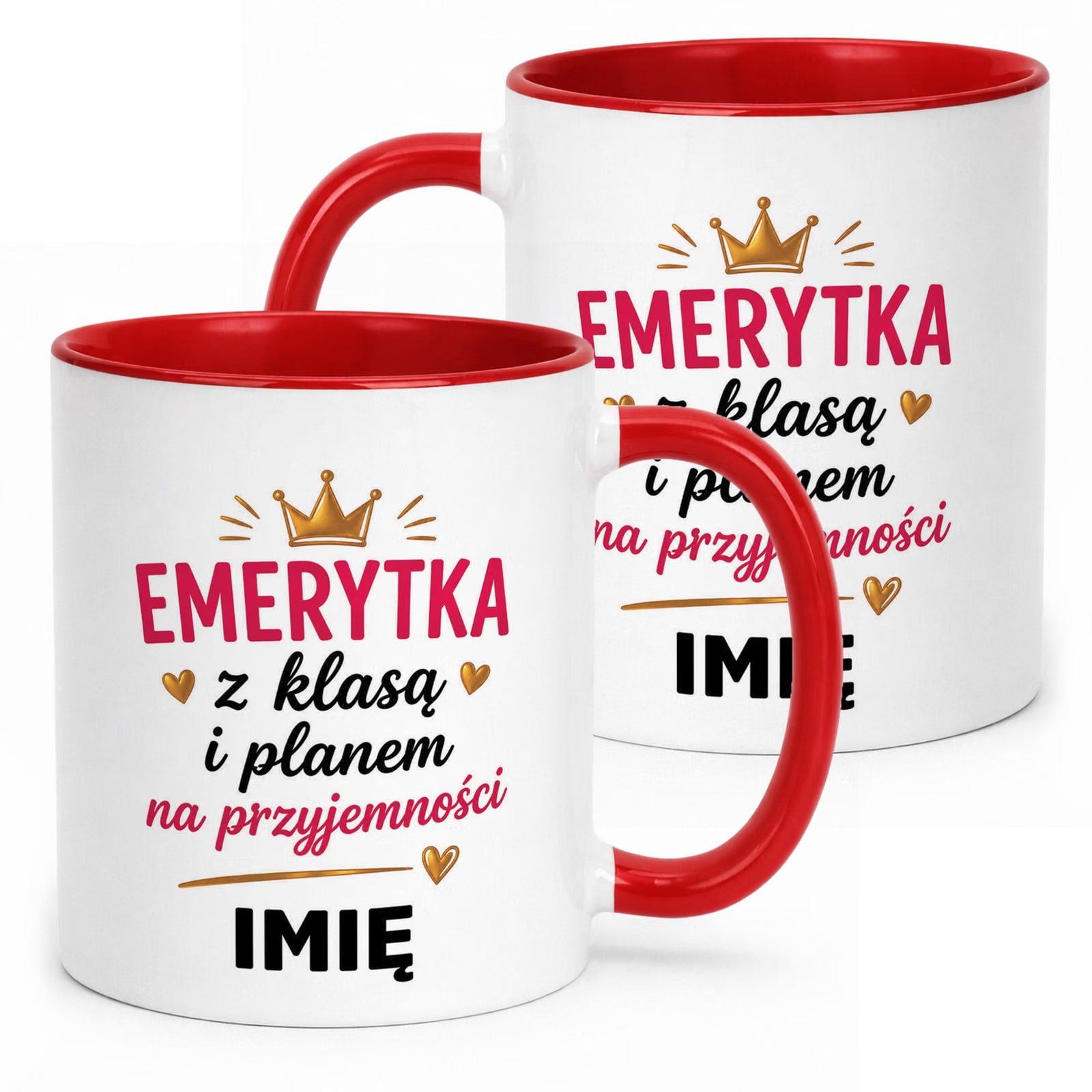 Kubek Czerwony Personalizowany z Nadrukiem Emerytura Dla Emerytki Prezent