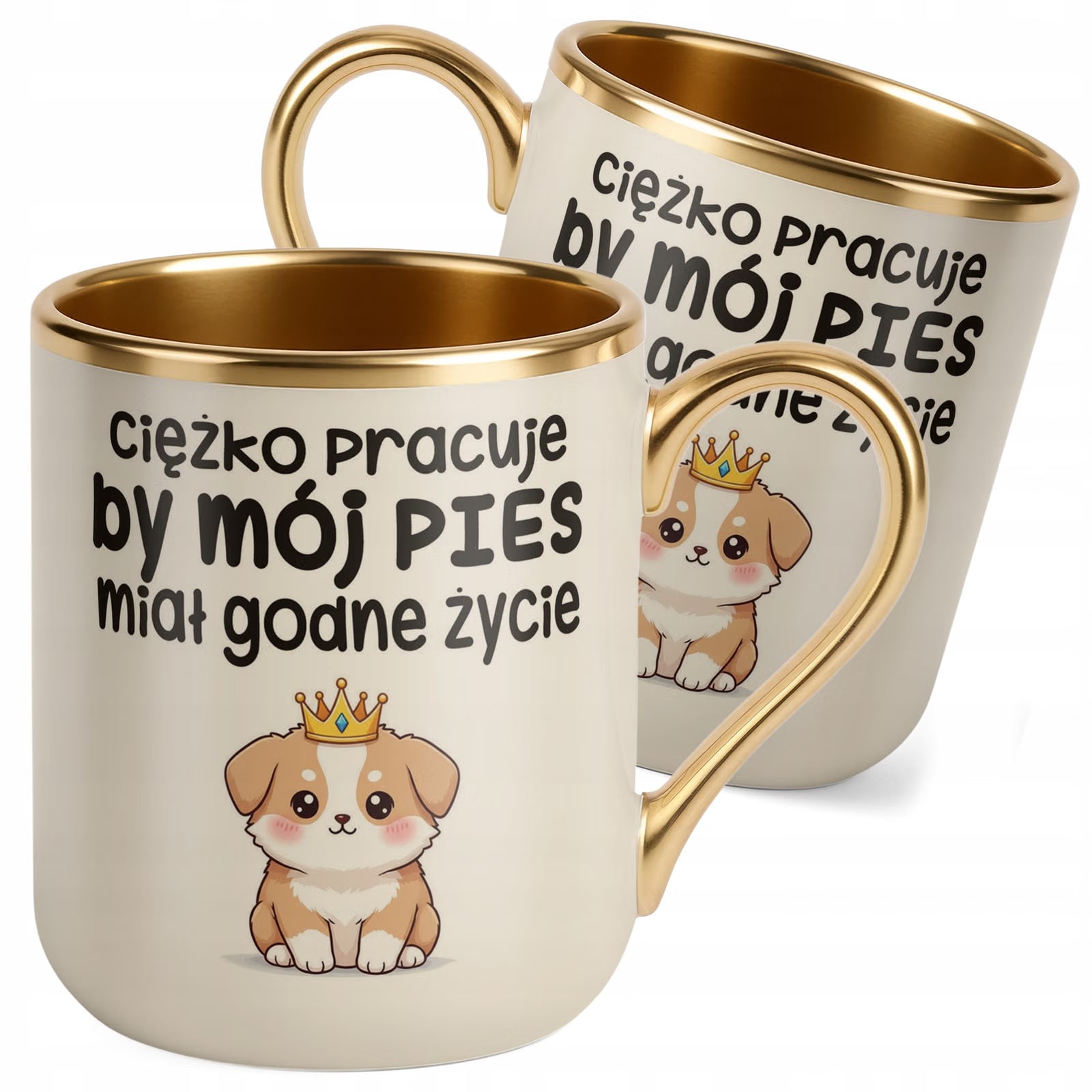 Kubek Premium Złoty Ecru Ciężko Pracuję By Mój Pies Śmieszny Zabawny