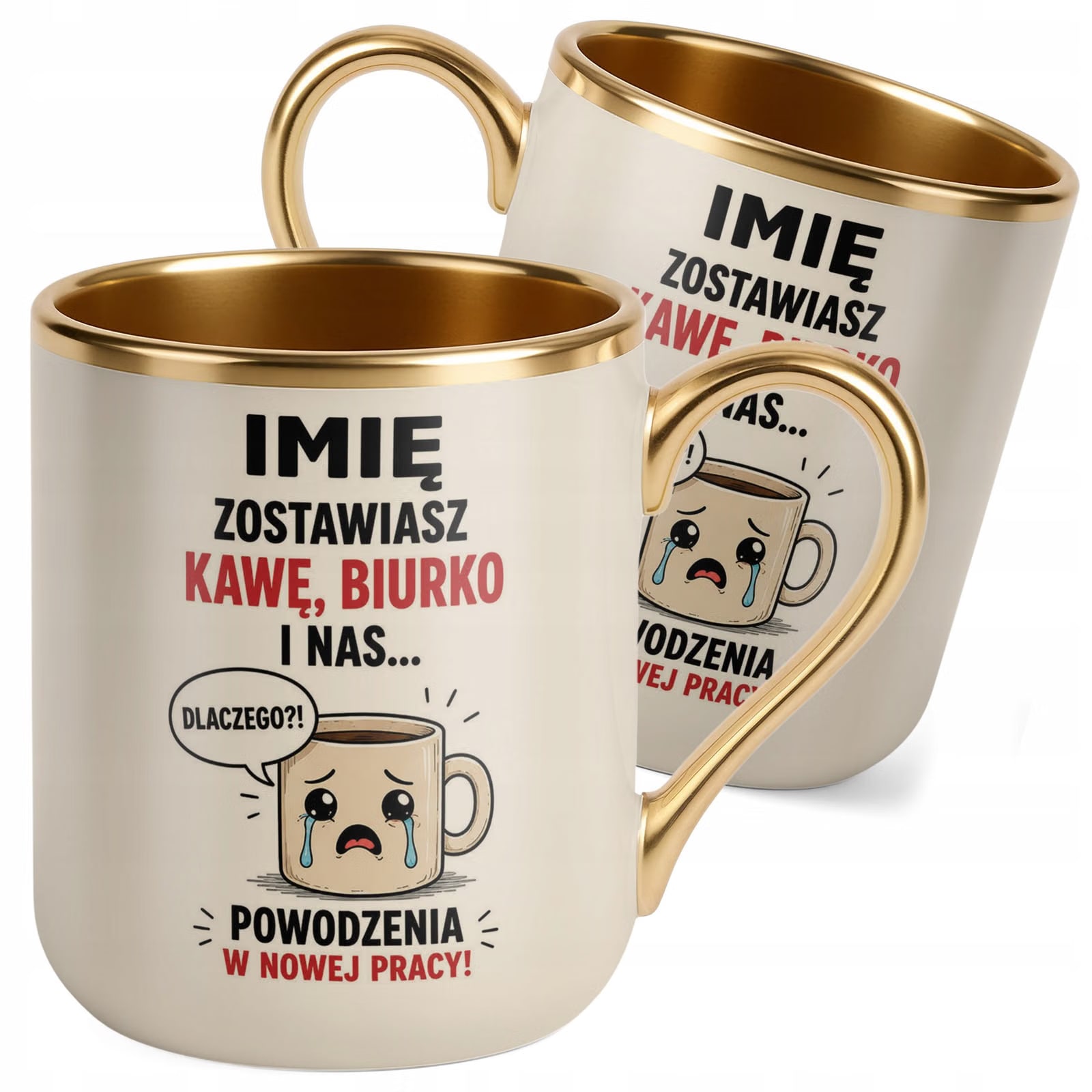 Kubek Personalizowany z nadrukiem Premium Złoty Ecru Odejście z Pracy