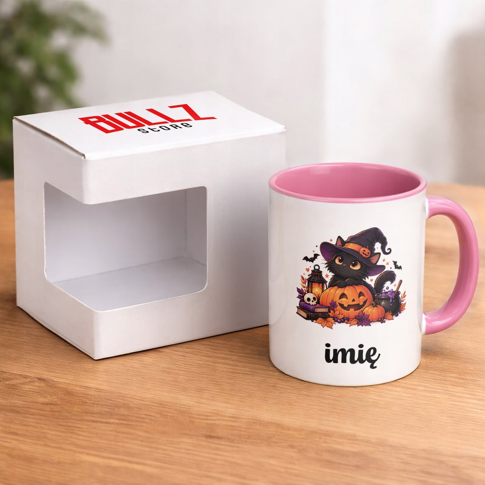 Kubek Różowy Personalizowany z Nadrukiem Halloween Jesień Prezent Upominek