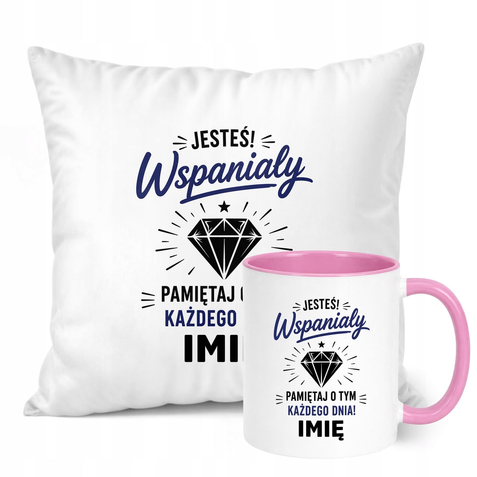 Zestaw Personalizowany Kubek Różowy Poduszka Dzień Chłopaka Z Nadrukiem