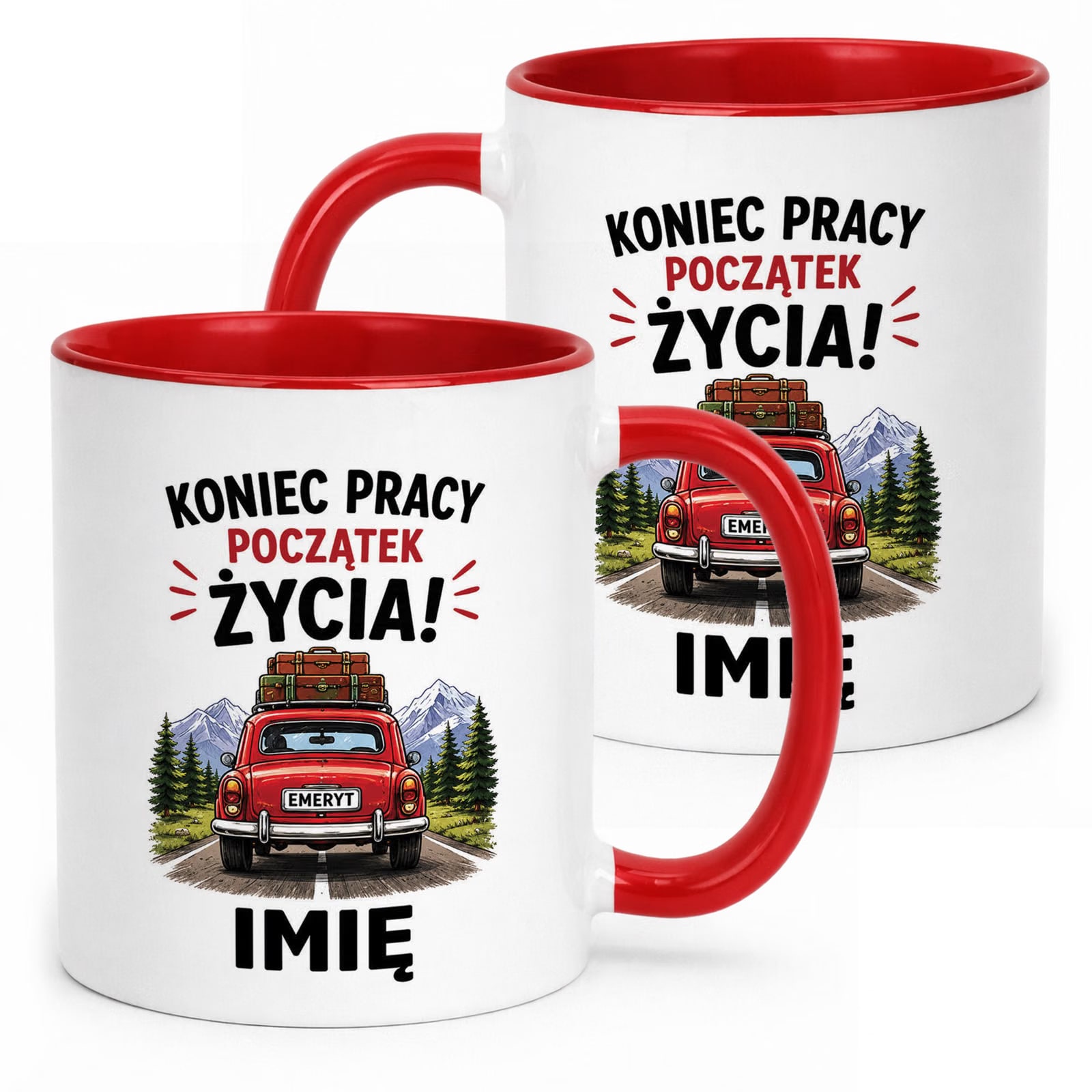 Kubek Czerwony Personalizowany z Nadrukiem Emerytura Upominek Prezent
