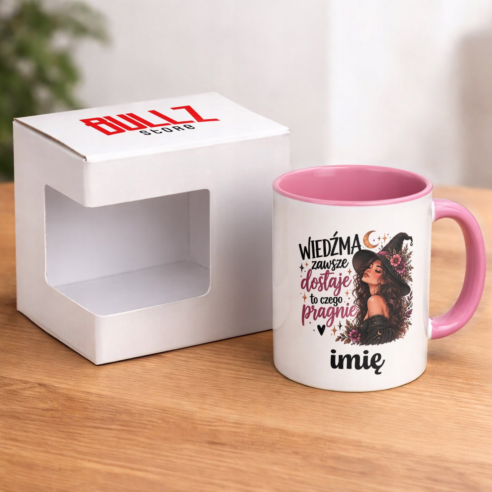 Kubek Różowy Personalizowany z Nadrukiem Dla Kobiet Czarownica Wiedźma