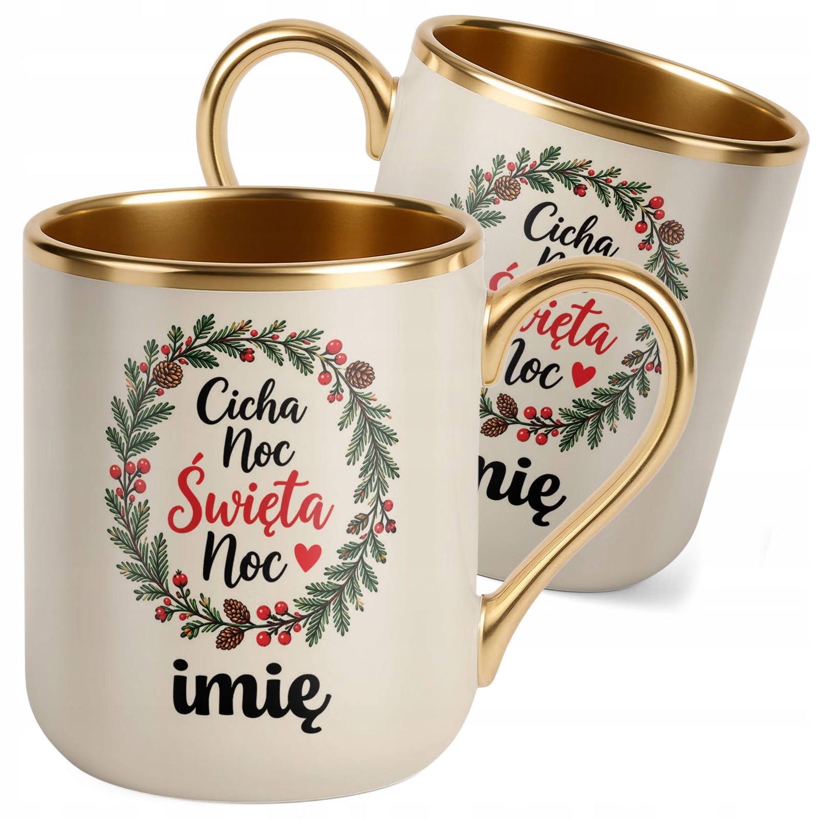Kubek Personalizowany Premium Złoty Ecru Boże Narodzenie Święta Prezent