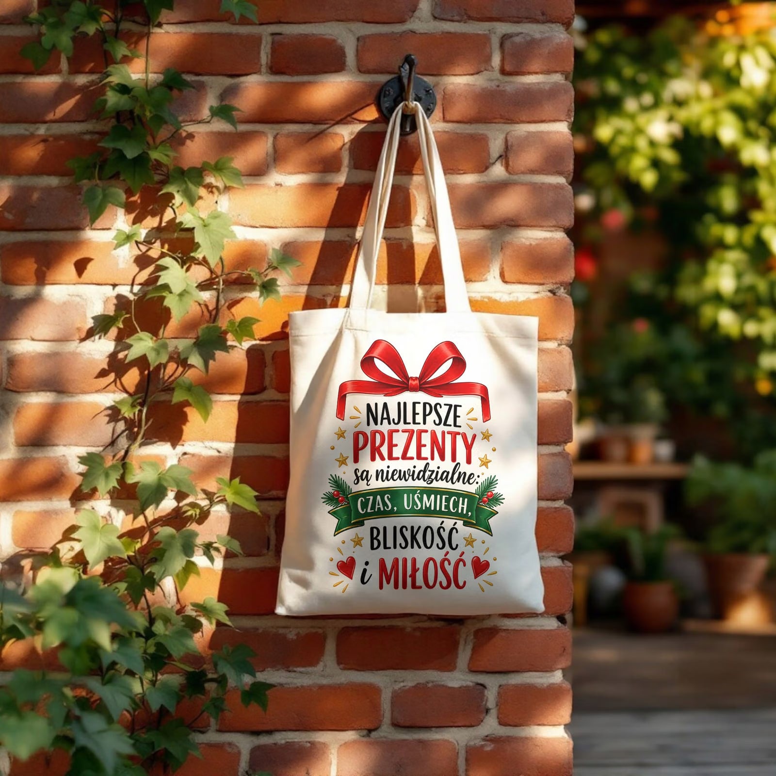 Torba shopper bawełniana świąteczna na zakupy z nadrukiem prezent