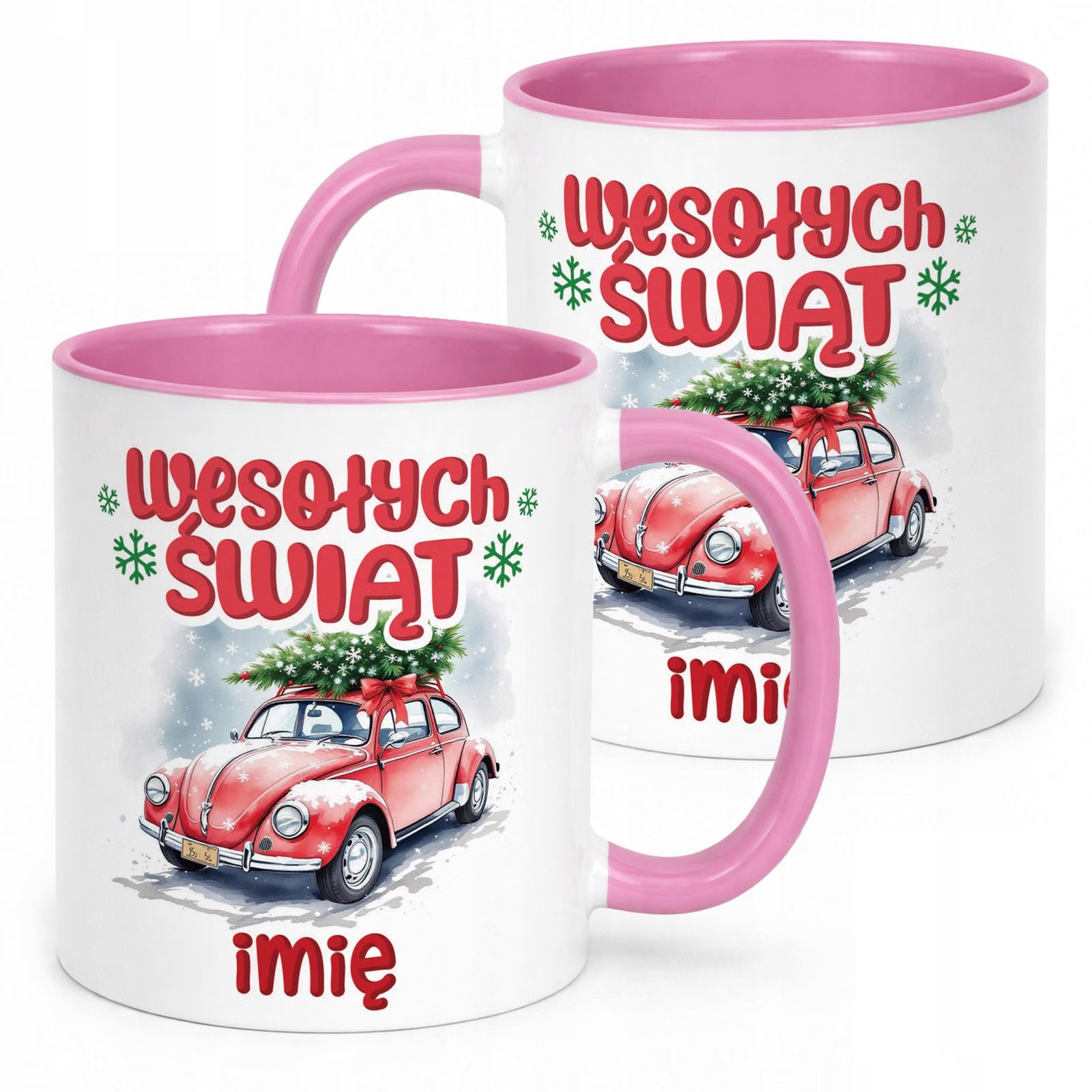 Kubek Różowy Personalizowany z Nadrukiem Boże Narodzenie Święta Prezent