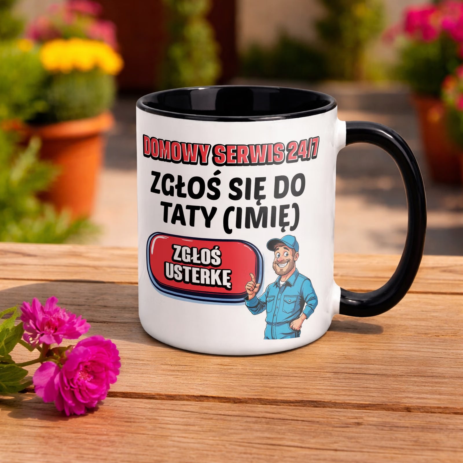 Kubek Czarny Personalizowany Dzień Ojca Zgłoś Się Do Taty Prezent