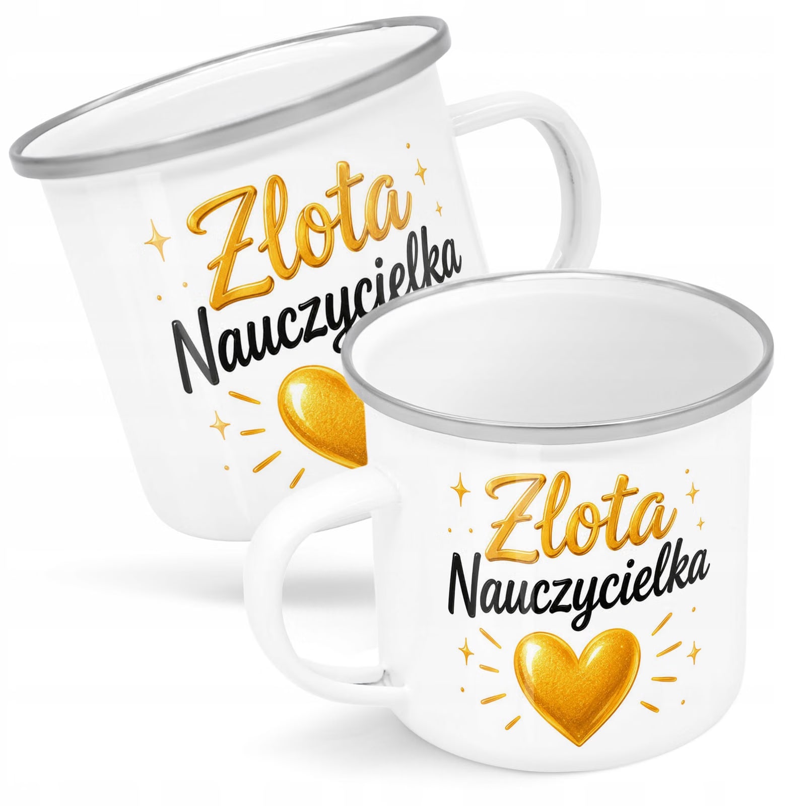Kubek Emaliowany Dzień Nauczyciela Zakończenie z Nadrukiem Biały Metalowy